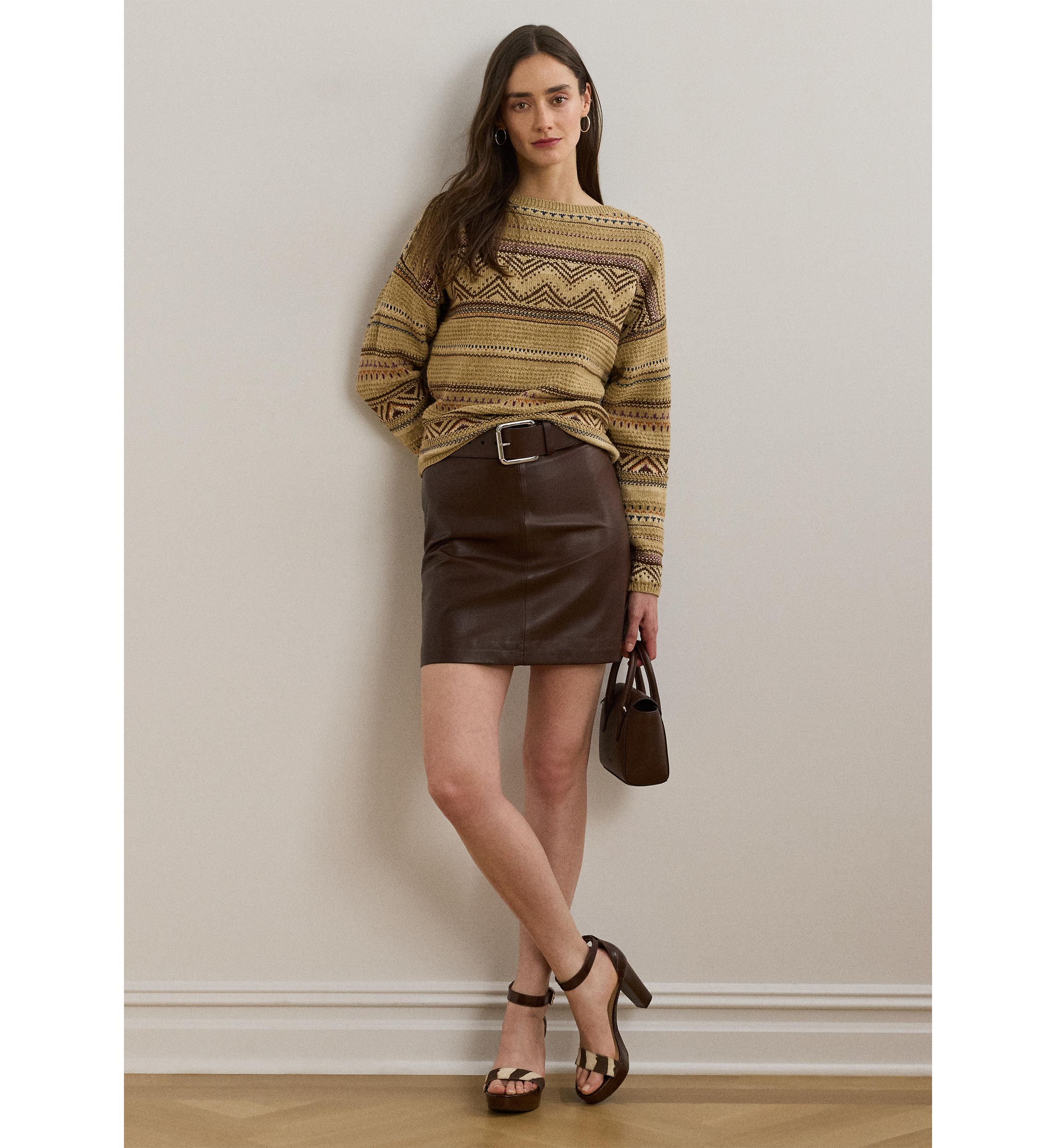 Womens Geo-Striped Cotton-Linen Sweater