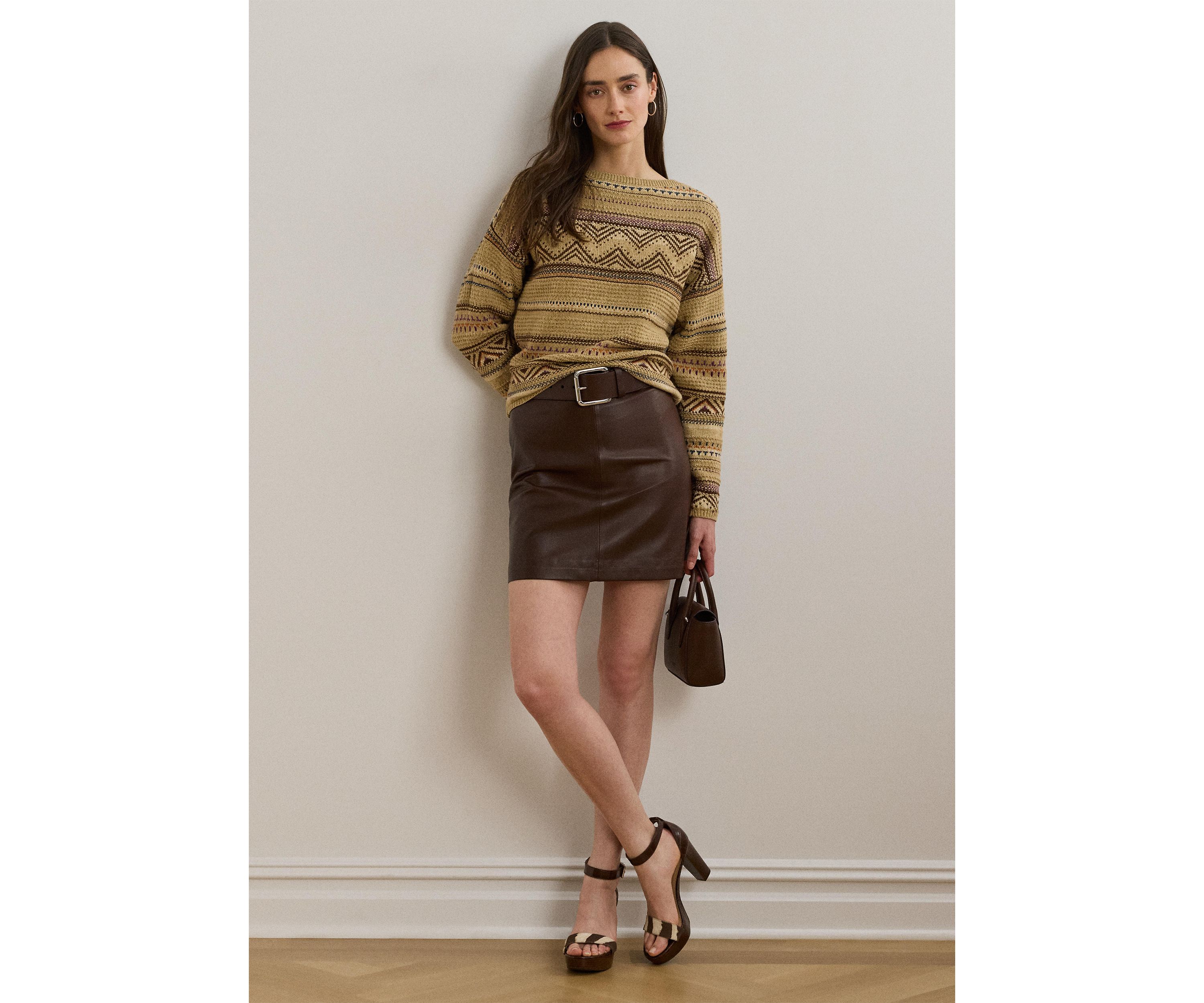 Womens Geo-Striped Cotton-Linen Sweater