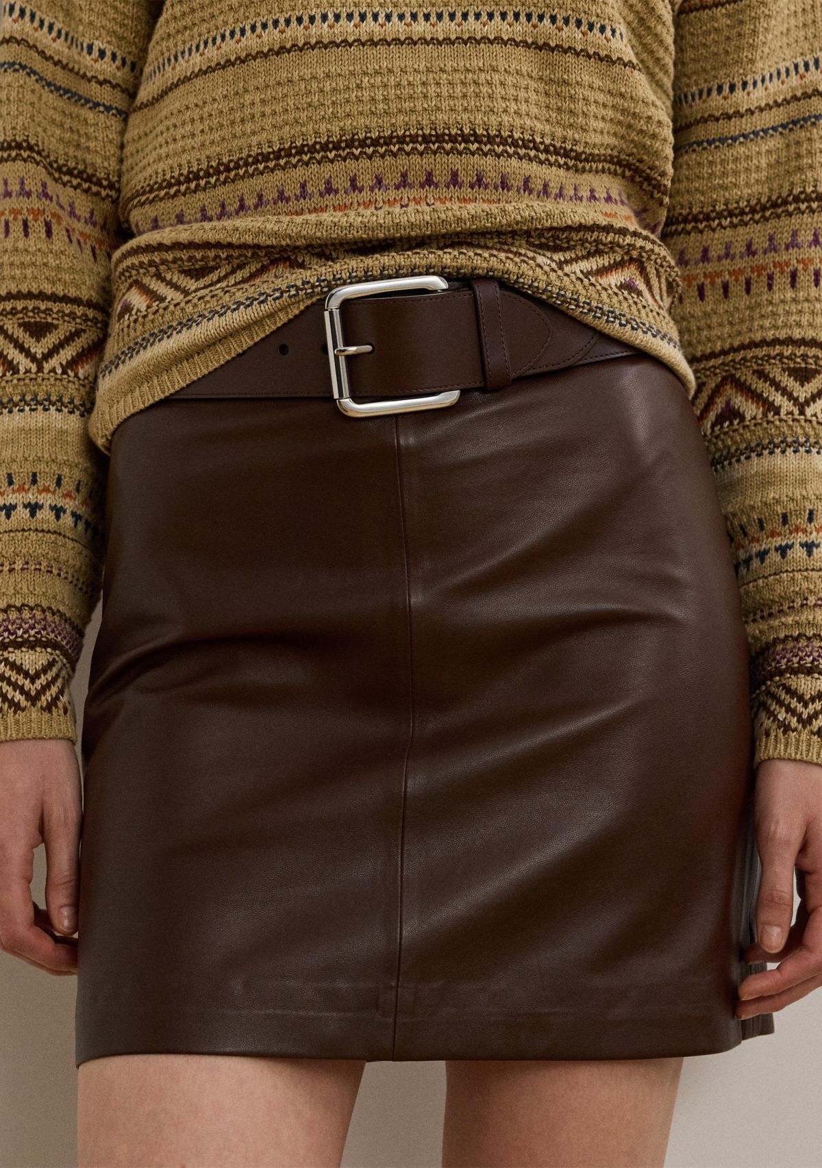 Womens Lambskin Pencil Miniskirt