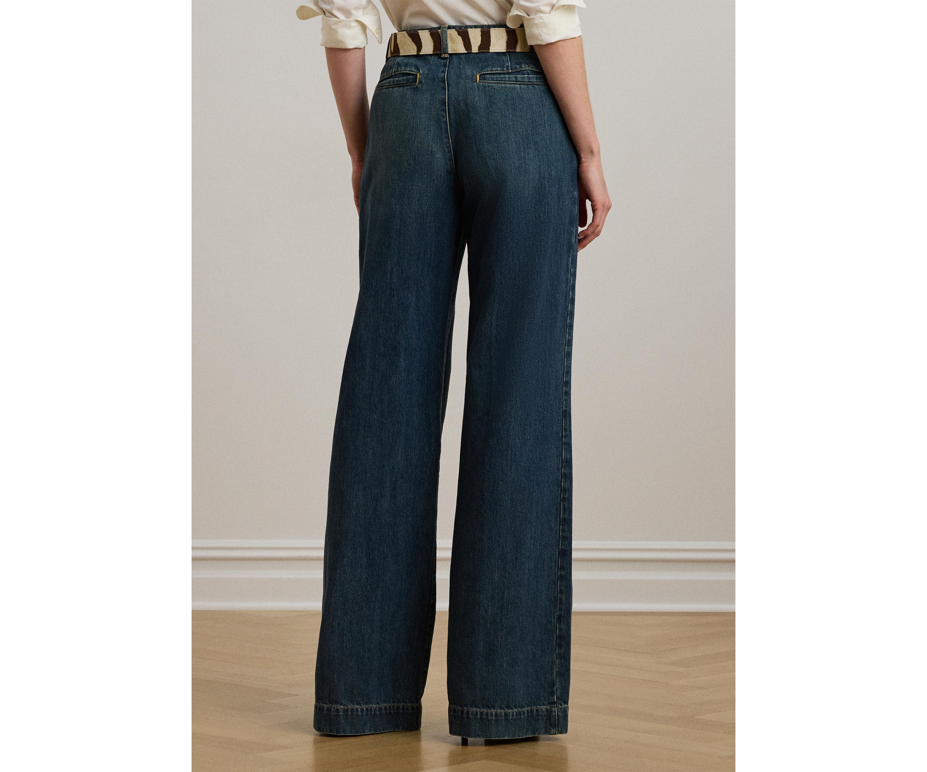 Womens High-Rise Pleated Wide-Leg Jeans
