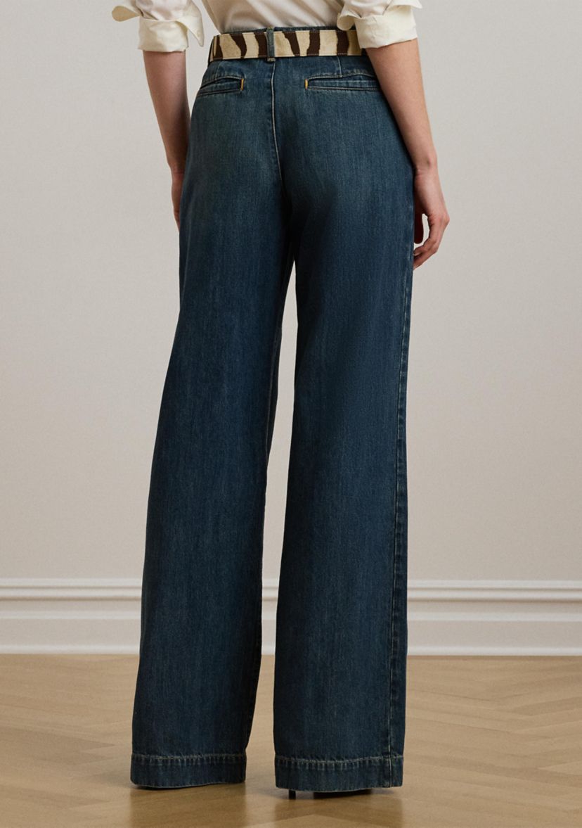 Womens High-Rise Pleated Wide-Leg Jeans