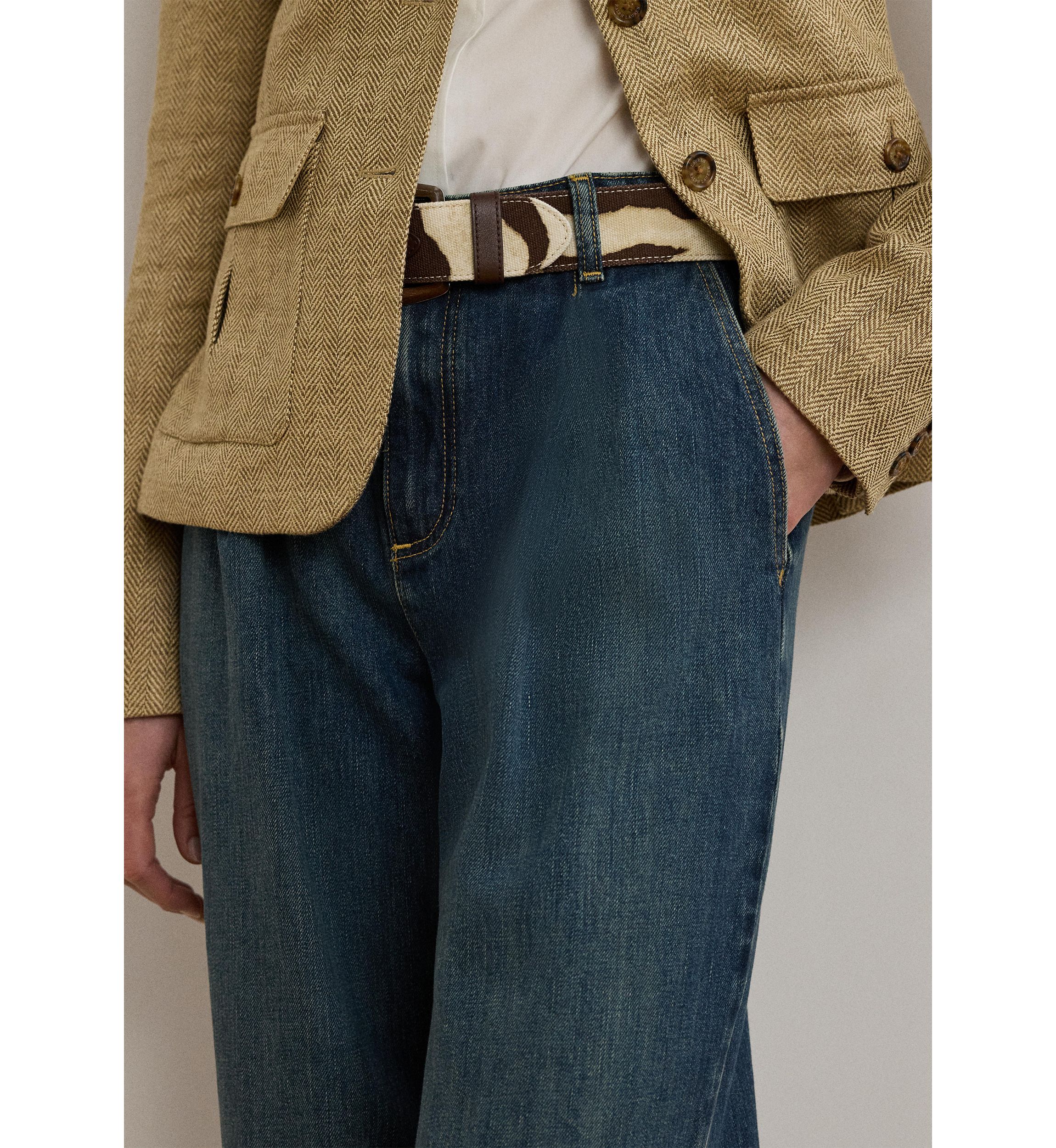 Womens High-Rise Pleated Wide-Leg Jeans
