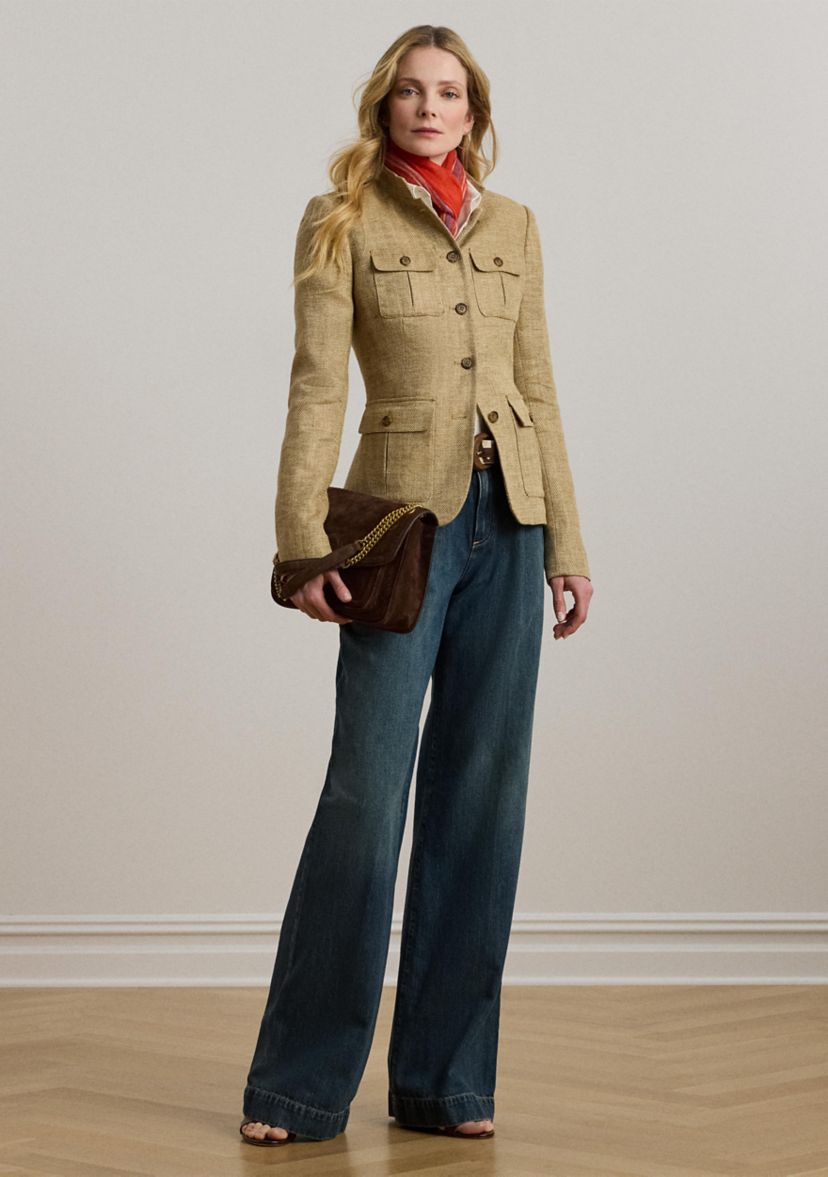 Womens High-Rise Pleated Wide-Leg Jeans