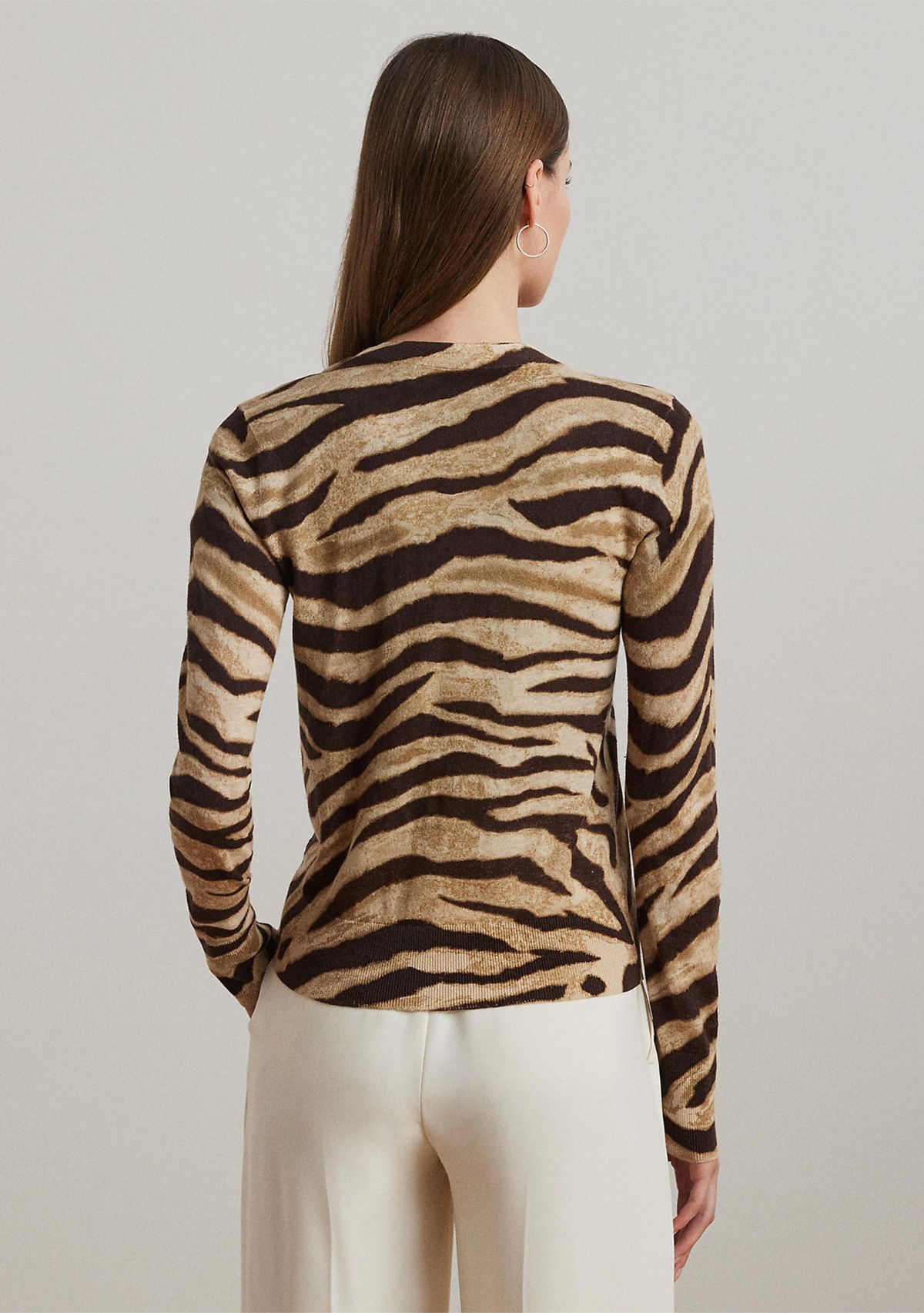 Womens Zebra-Print Linen-Cotton Cardigan