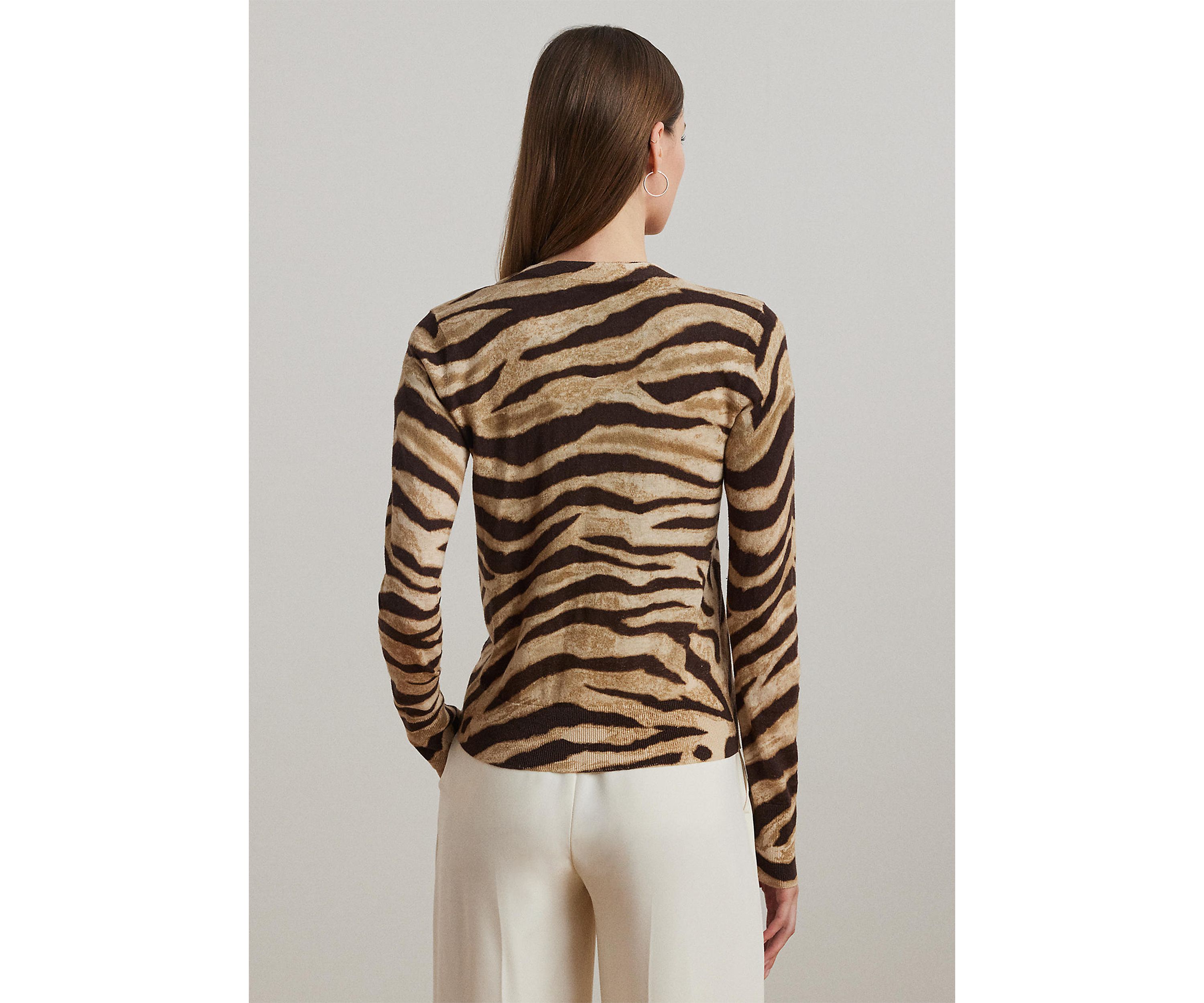 Womens Zebra-Print Linen-Cotton Cardigan