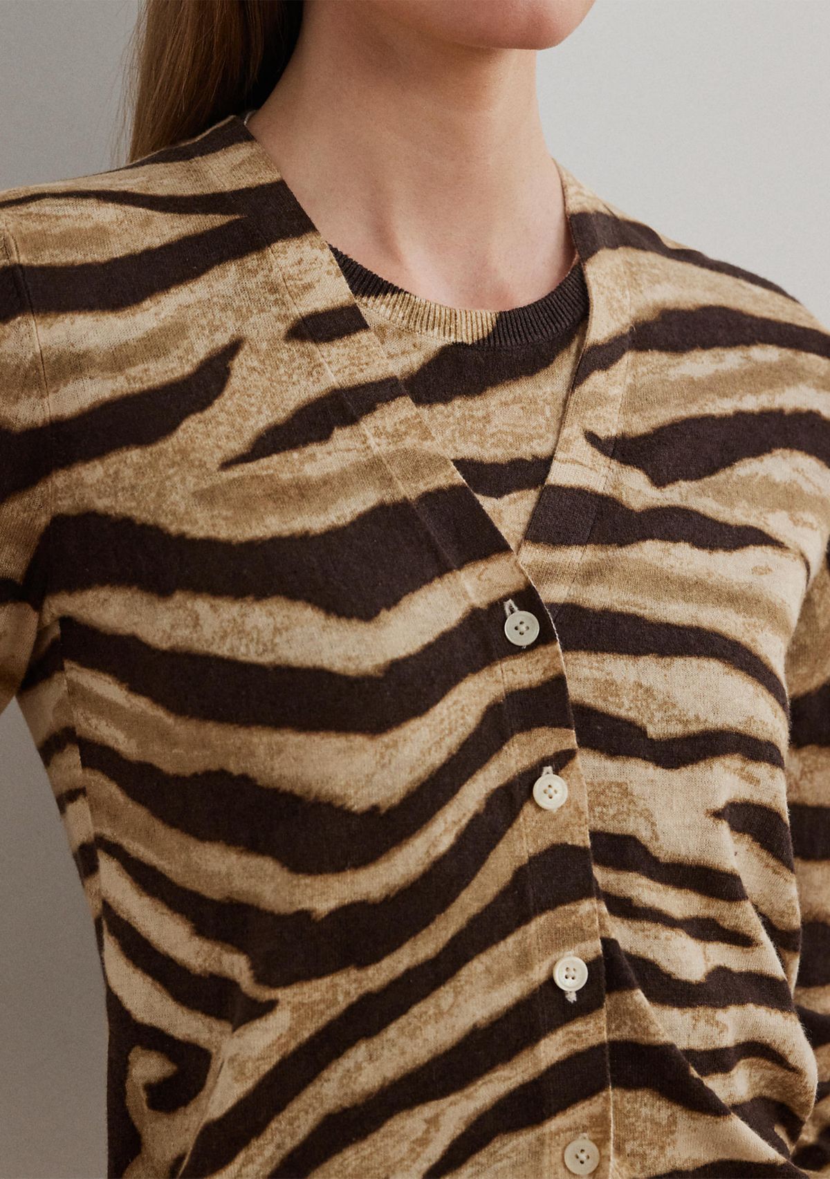 Womens Zebra-Print Linen-Cotton Cardigan