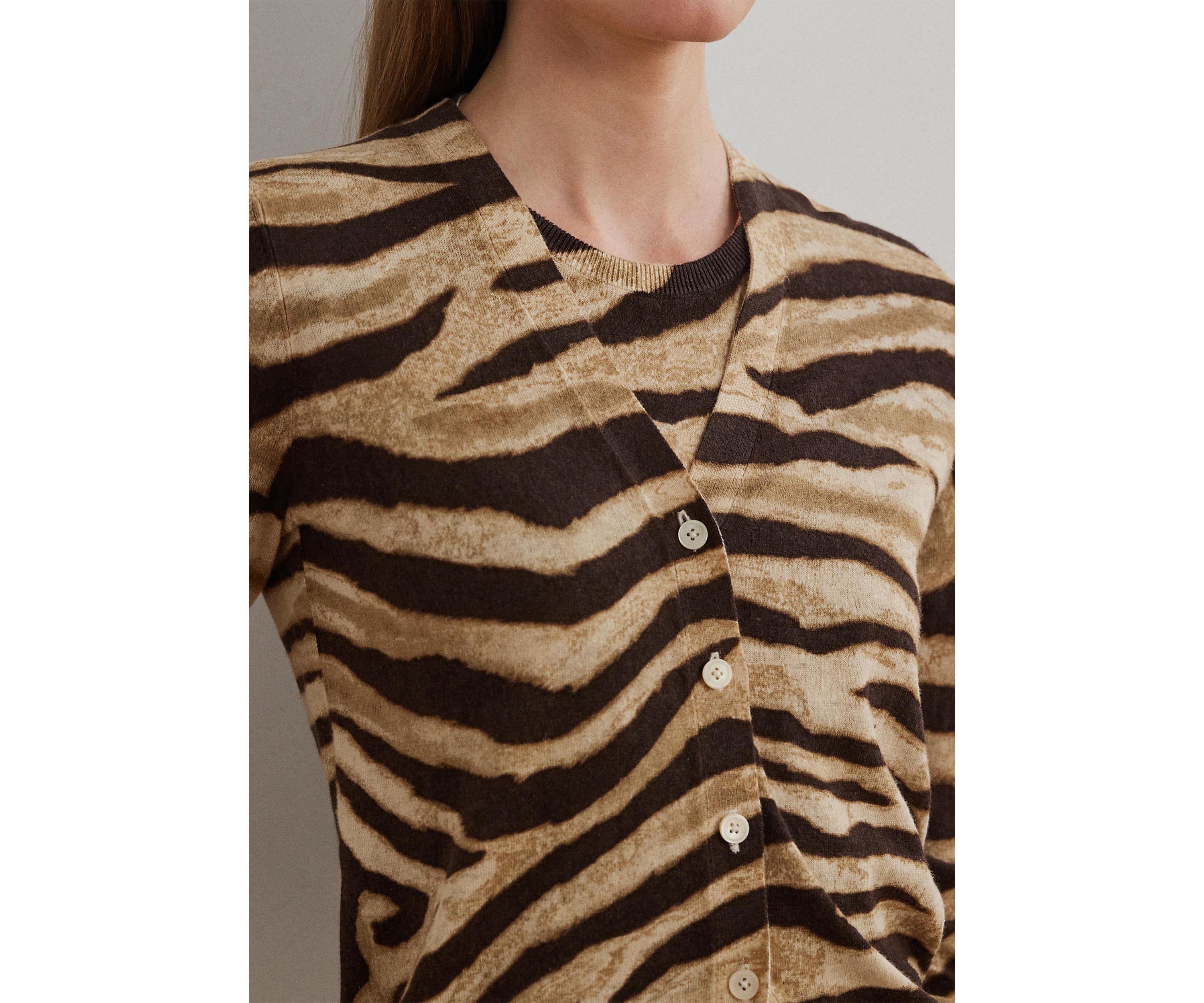 Womens Zebra-Print Linen-Cotton Cardigan