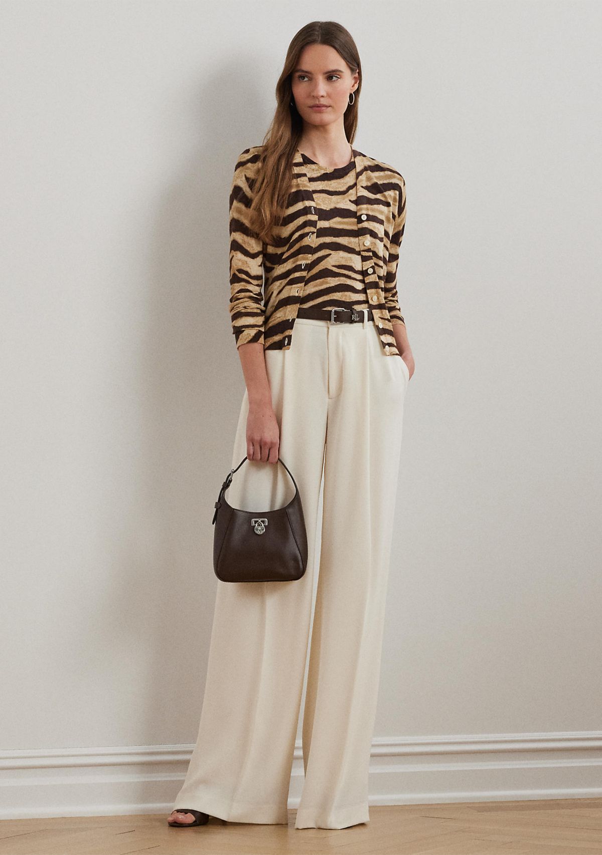 Womens Zebra-Print Linen-Cotton Cardigan