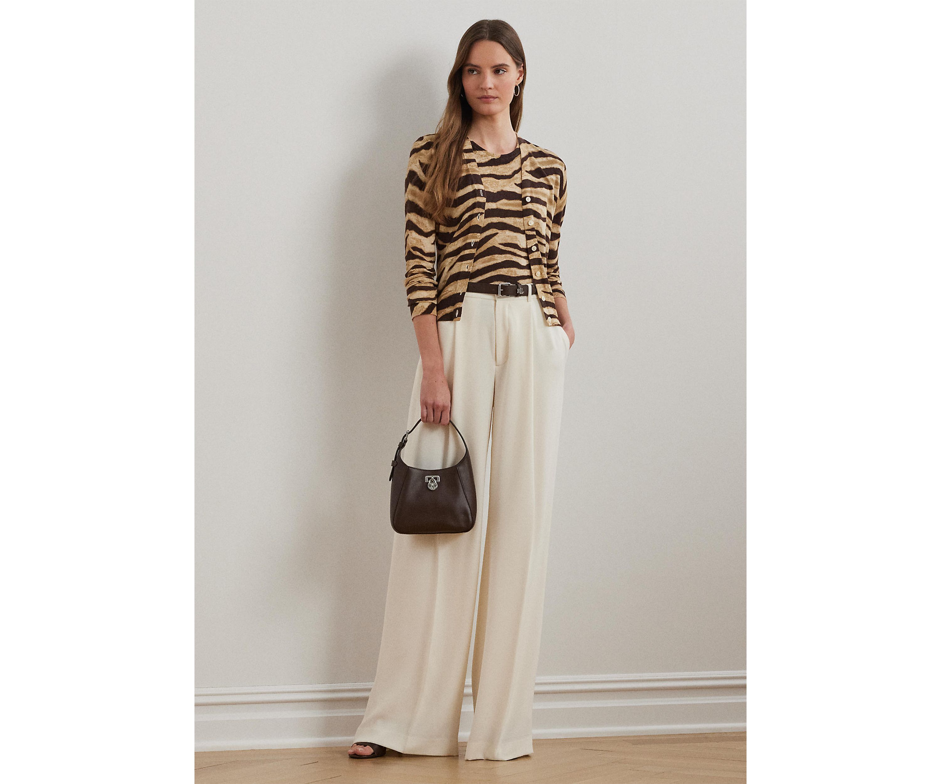 Womens Zebra-Print Linen-Cotton Cardigan