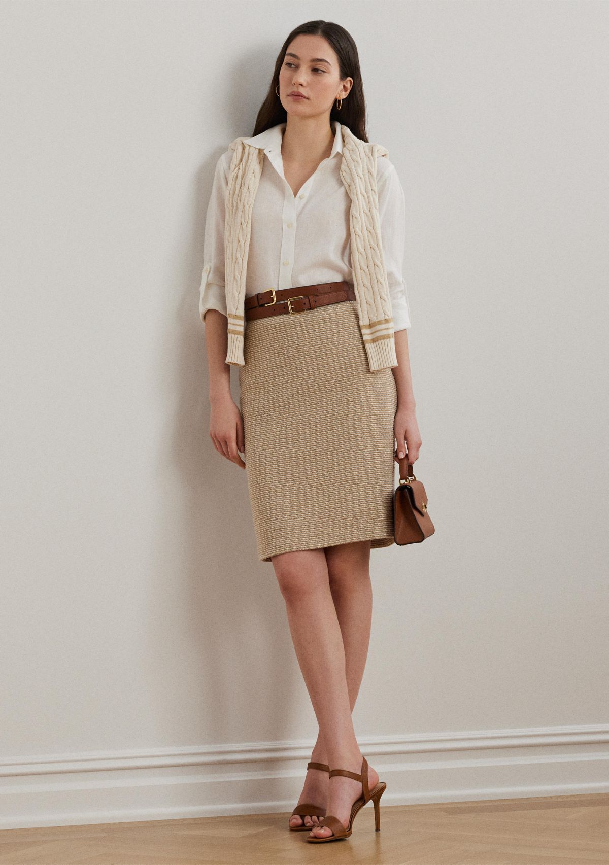 Cotton Blend Bouclé Pencil Skirt