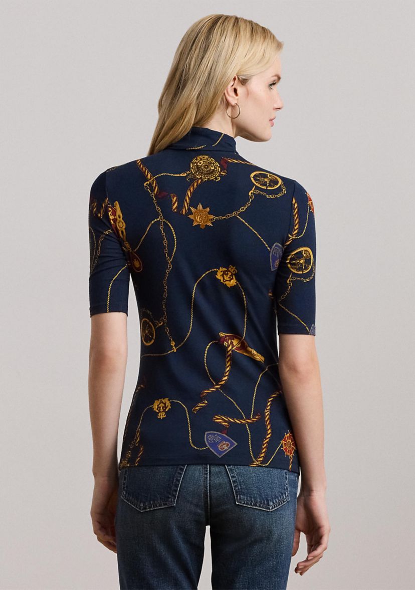 Belting-Print Stretch Jersey Turtleneck