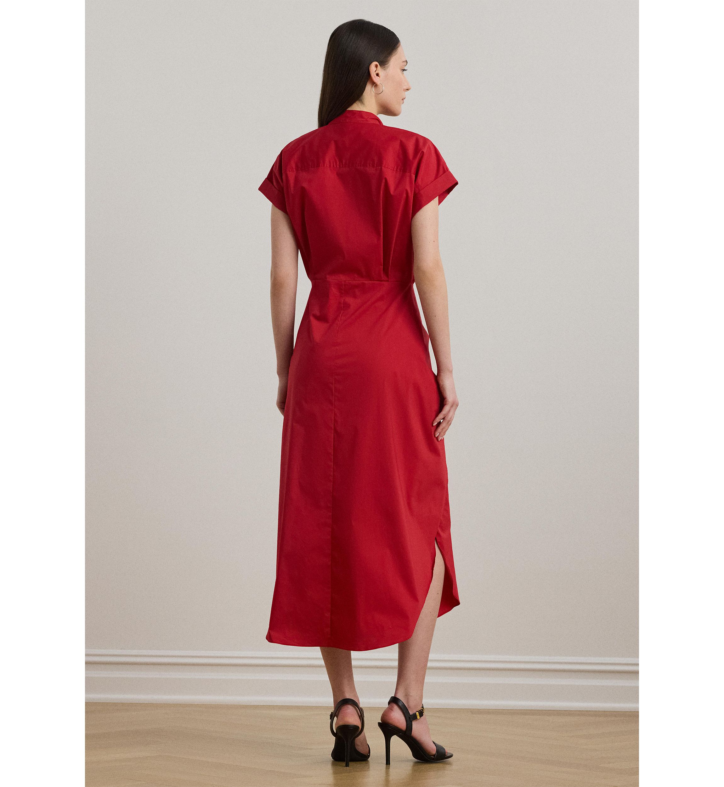 Tie Front Cotton Blend Shirtdress