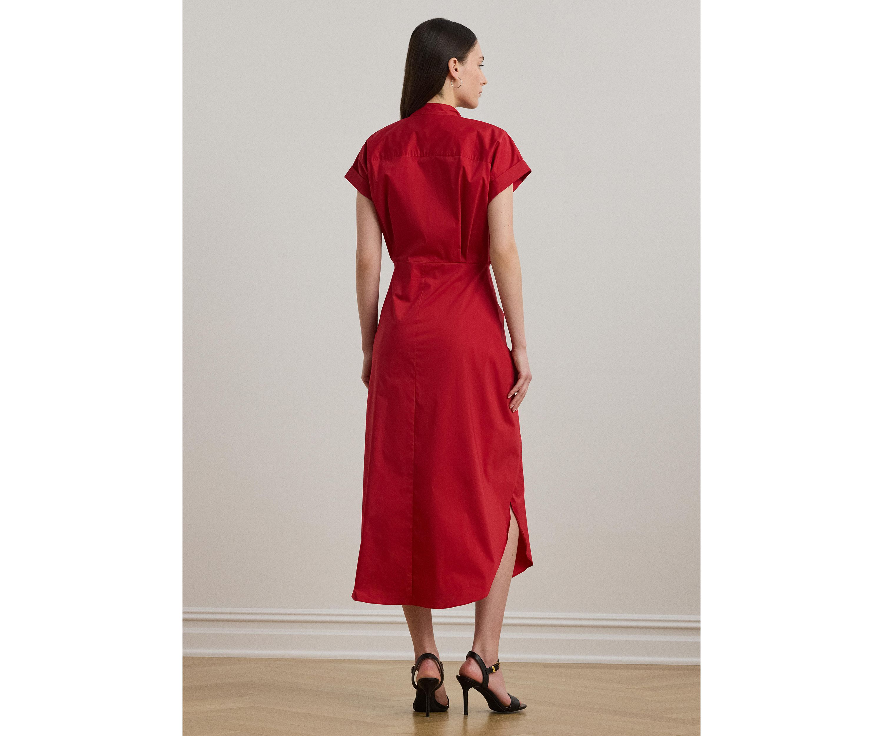 Tie Front Cotton Blend Shirtdress