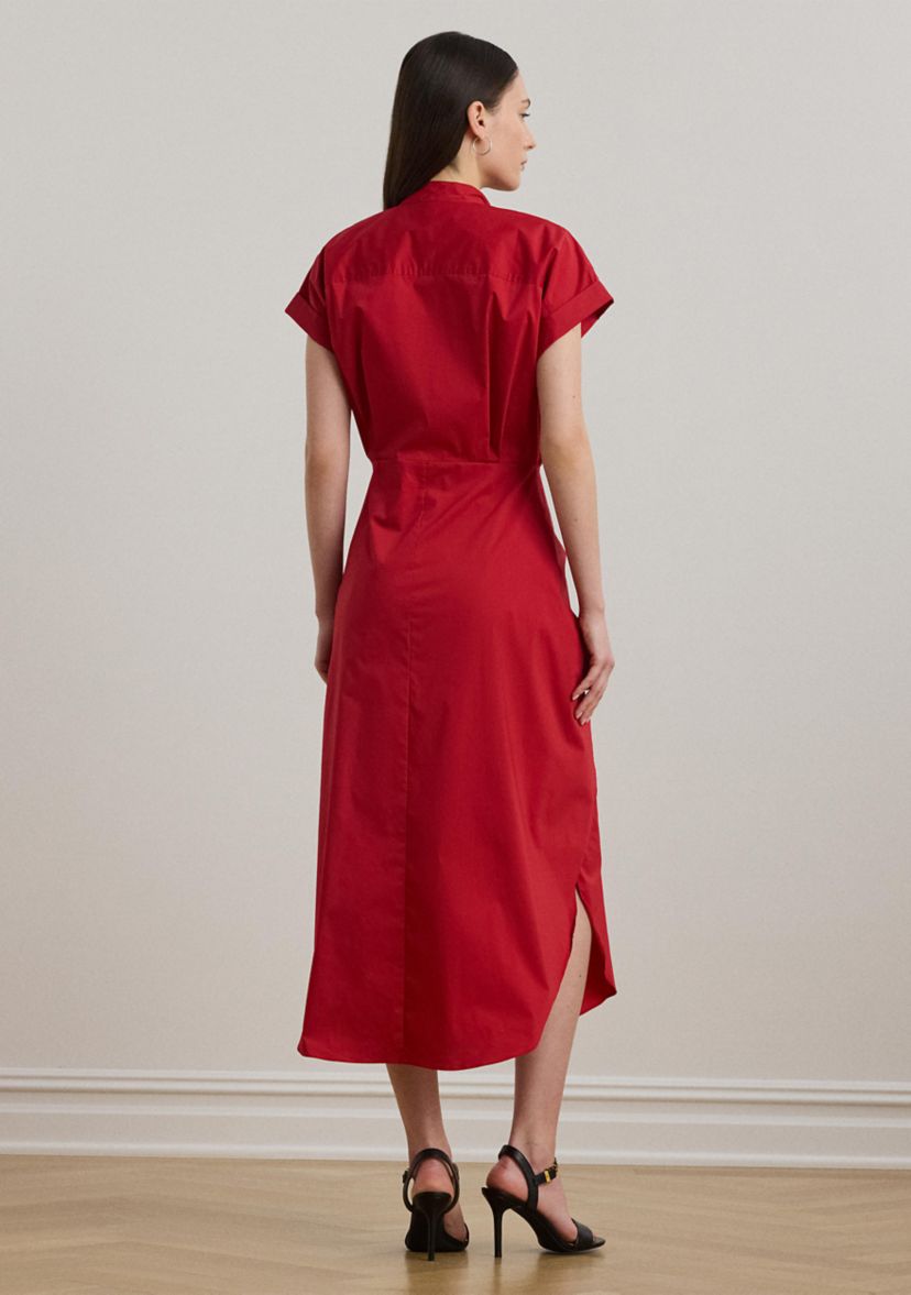 Tie Front Cotton Blend Shirtdress