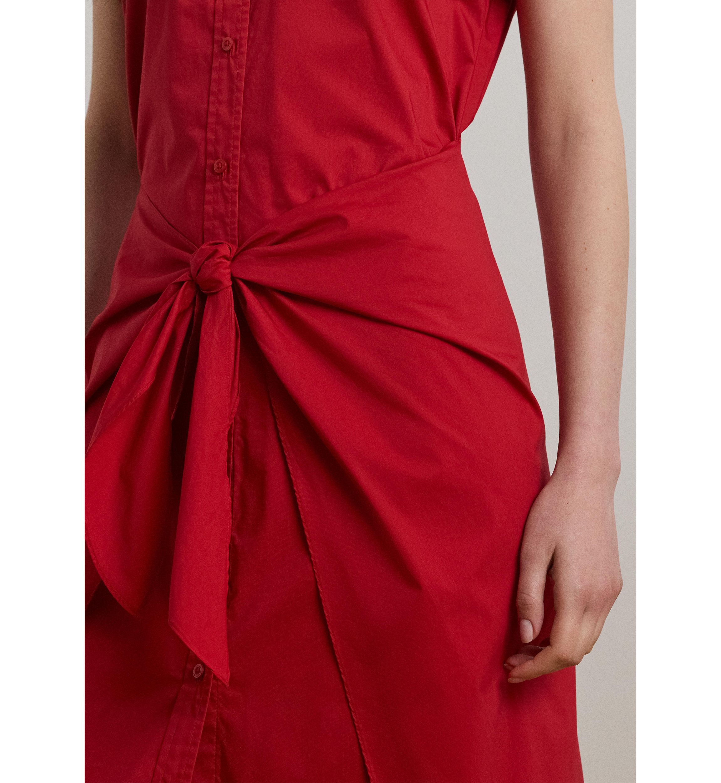 Tie Front Cotton Blend Shirtdress