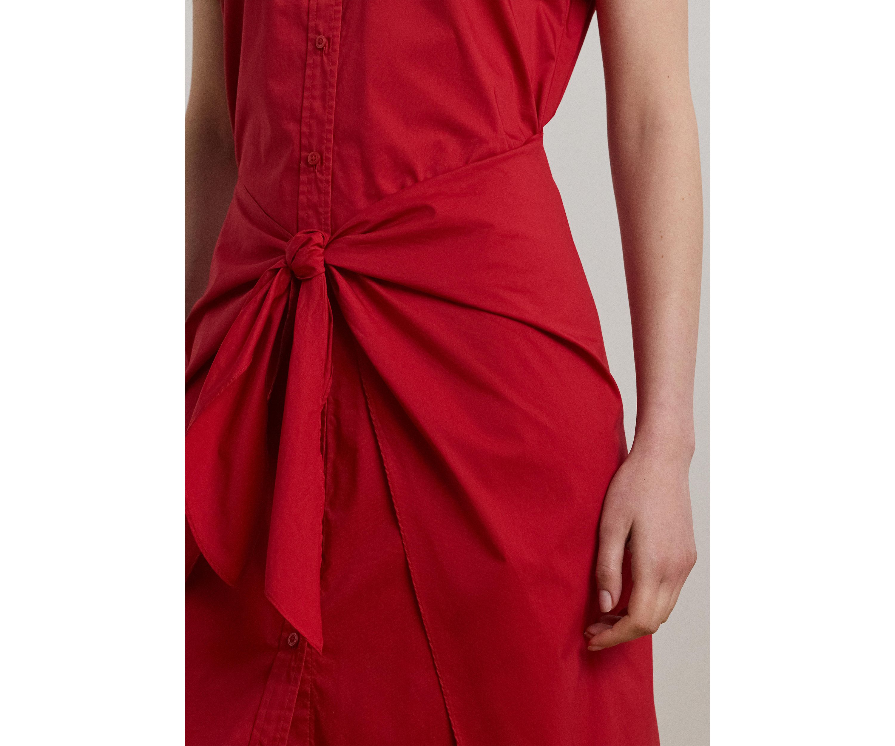 Tie Front Cotton Blend Shirtdress