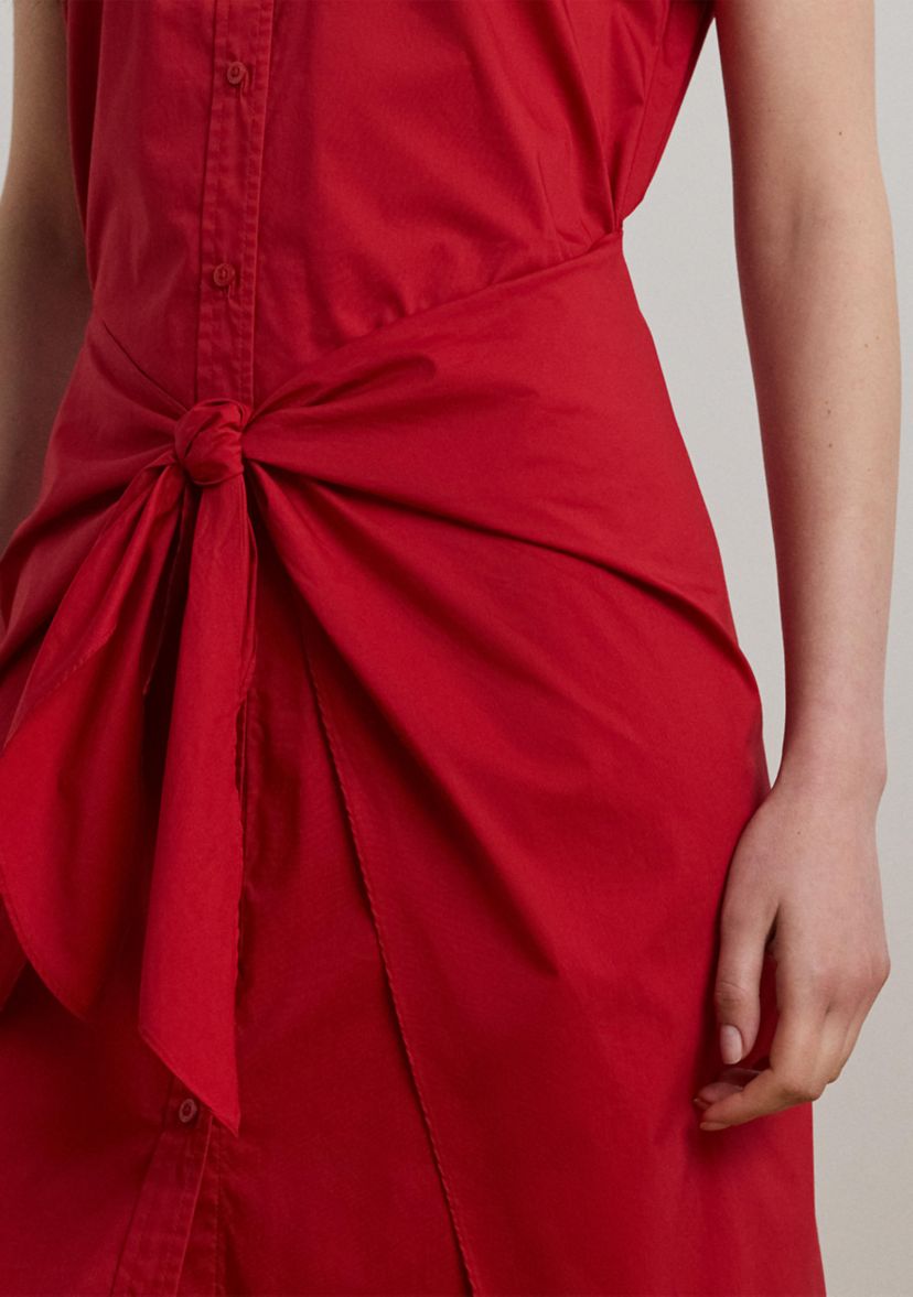 Tie Front Cotton Blend Shirtdress
