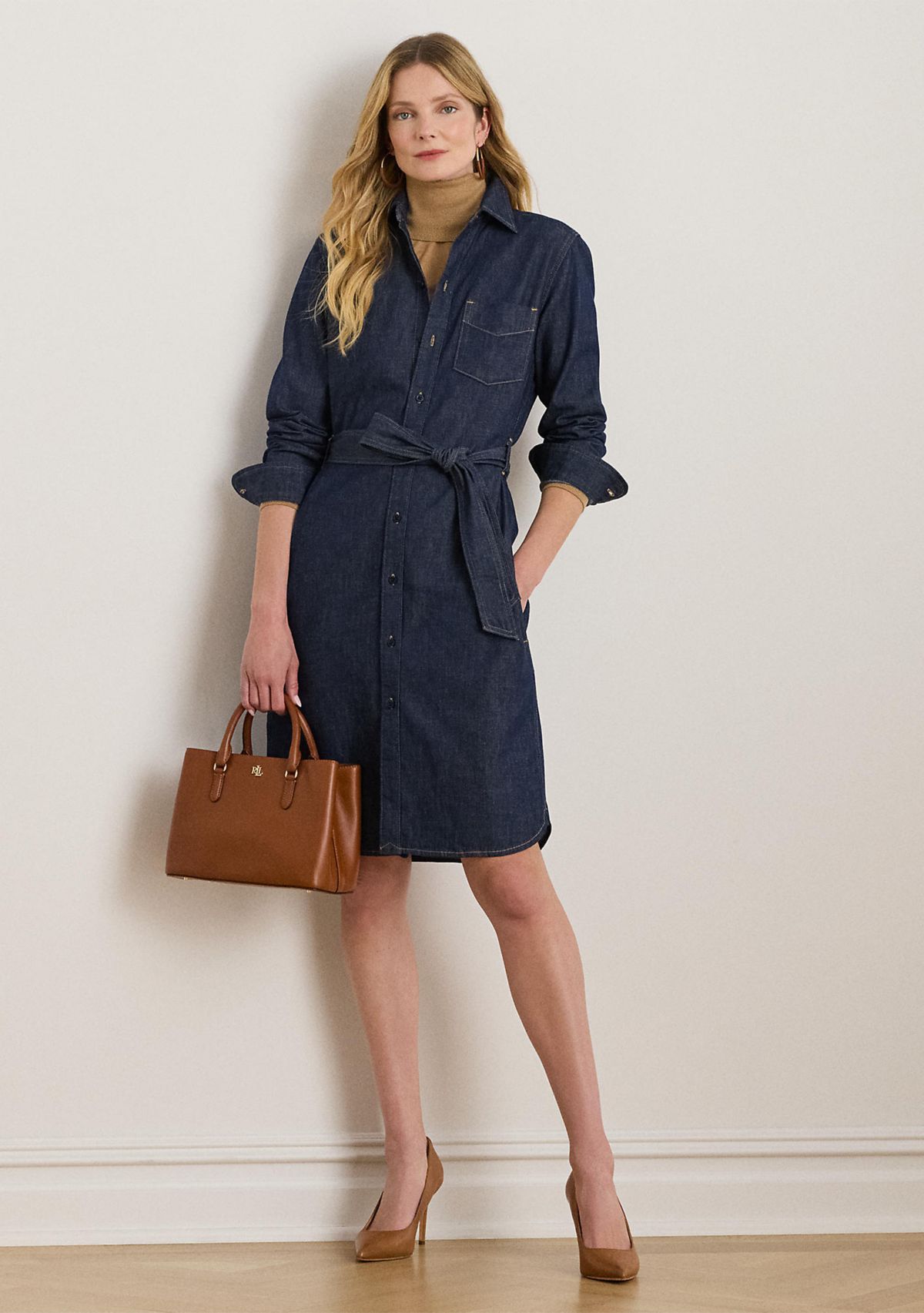 Womens Belted Denim Shirtdress