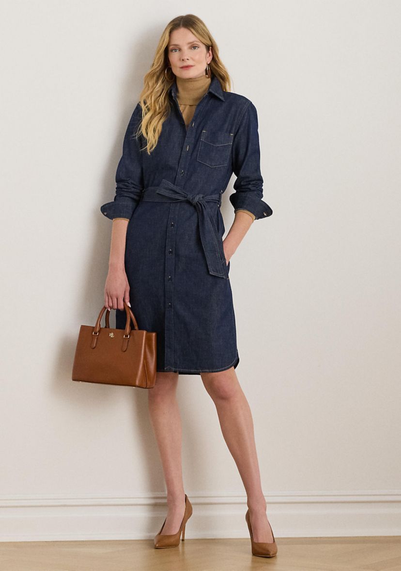 Womens Belted Denim Shirtdress