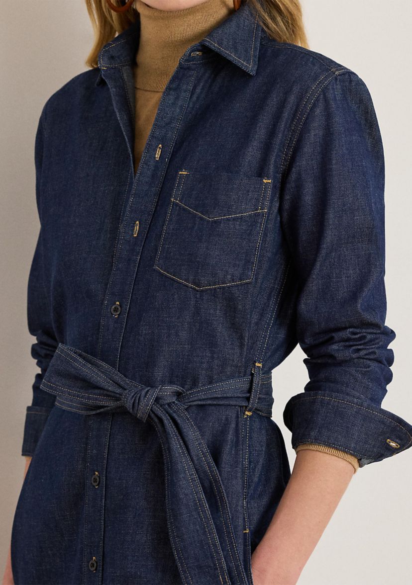 Womens Belted Denim Shirtdress