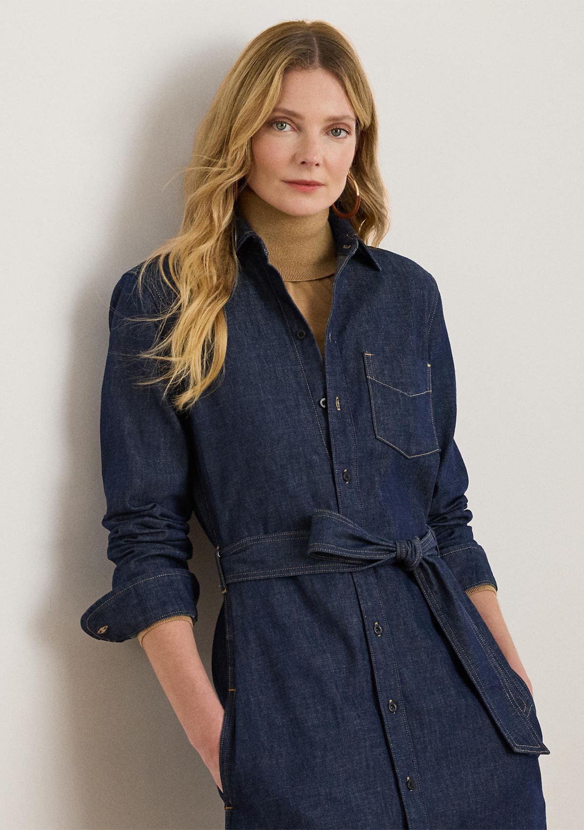 Womens Belted Denim Shirtdress