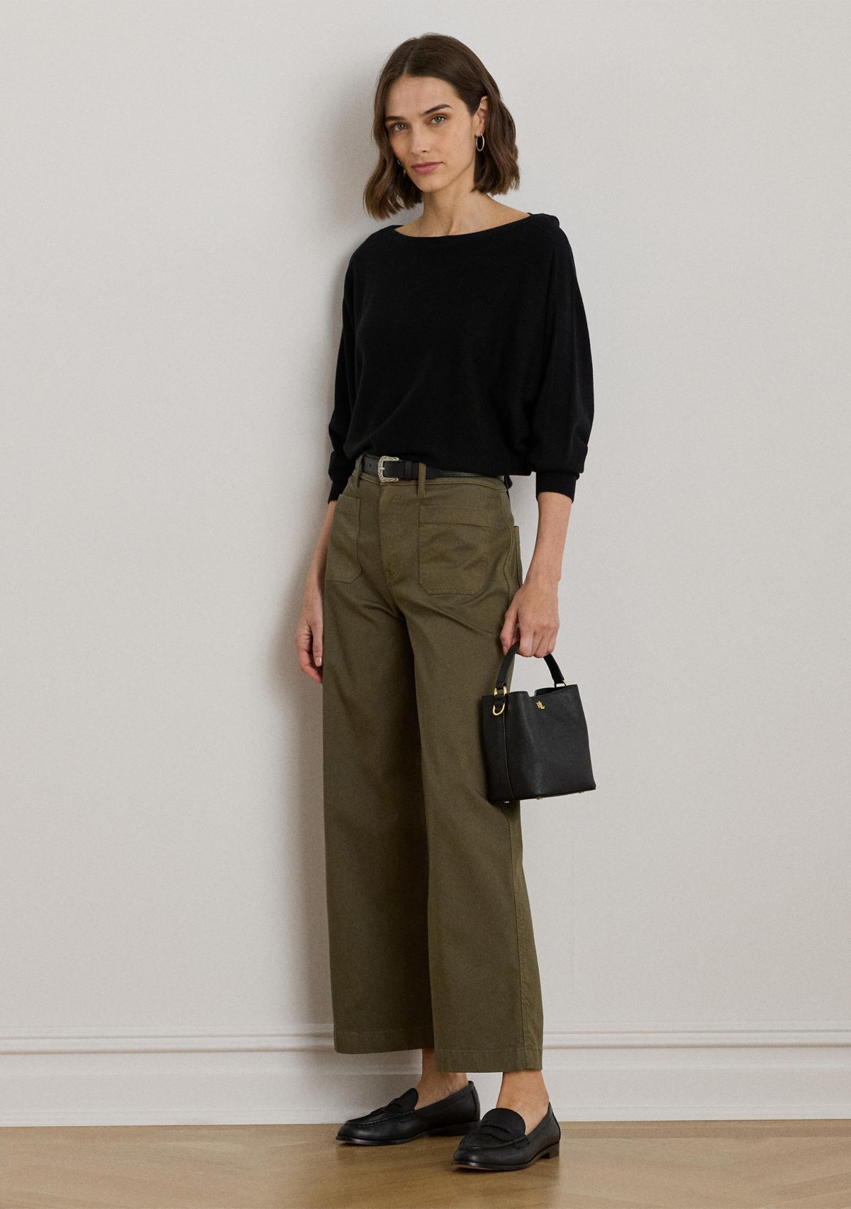 Womens Stretch Chino Wide-Leg Cropped Pants