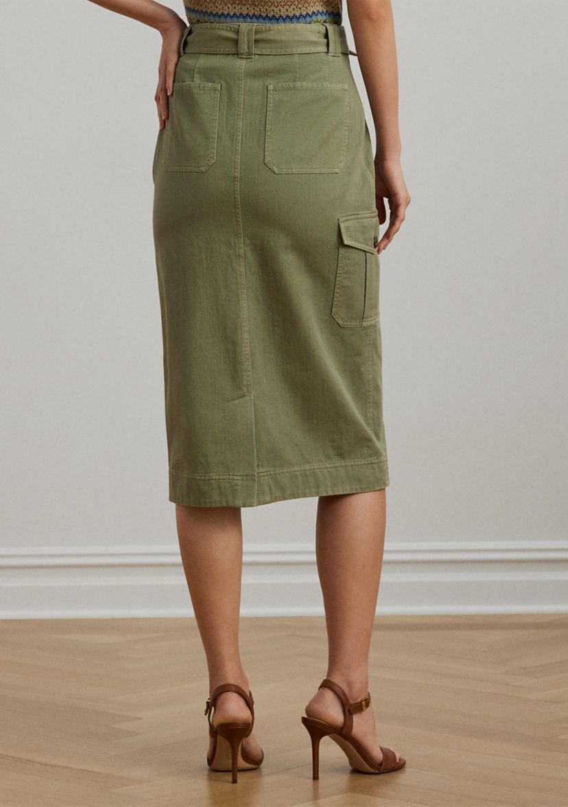 Belted Cotton Twill Pencil Skirt