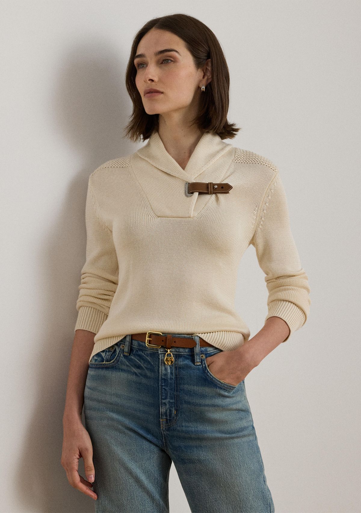 Buckle-Trim Cotton-Blend Sweater