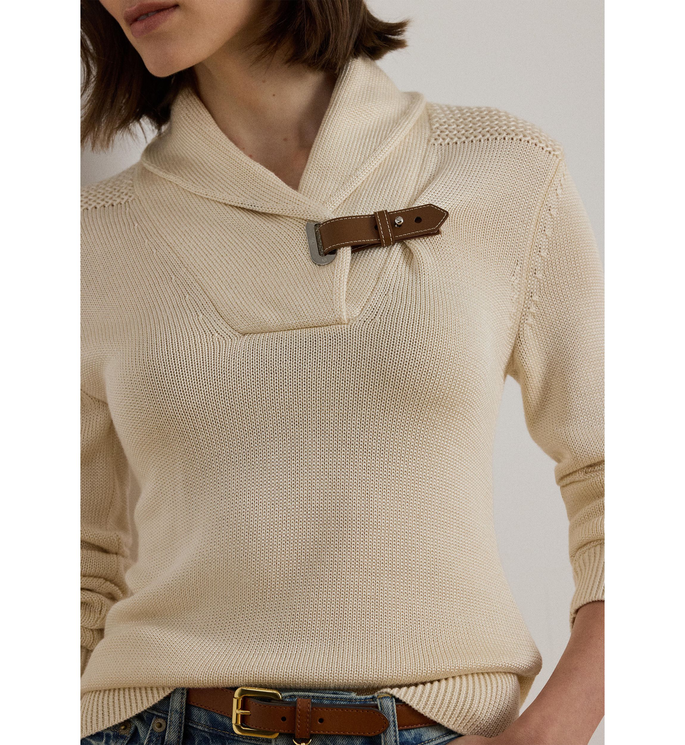 Buckle-Trim Cotton-Blend Sweater