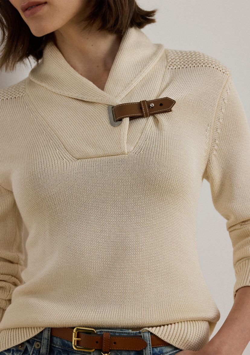 Buckle-Trim Cotton-Blend Sweater