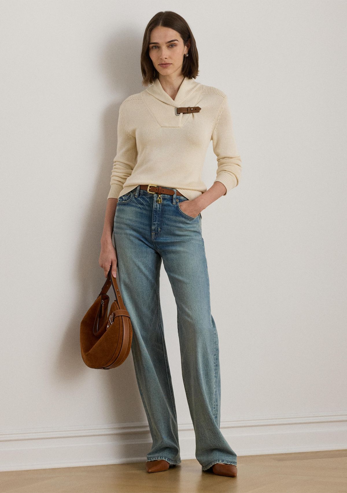 Buckle-Trim Cotton-Blend Sweater