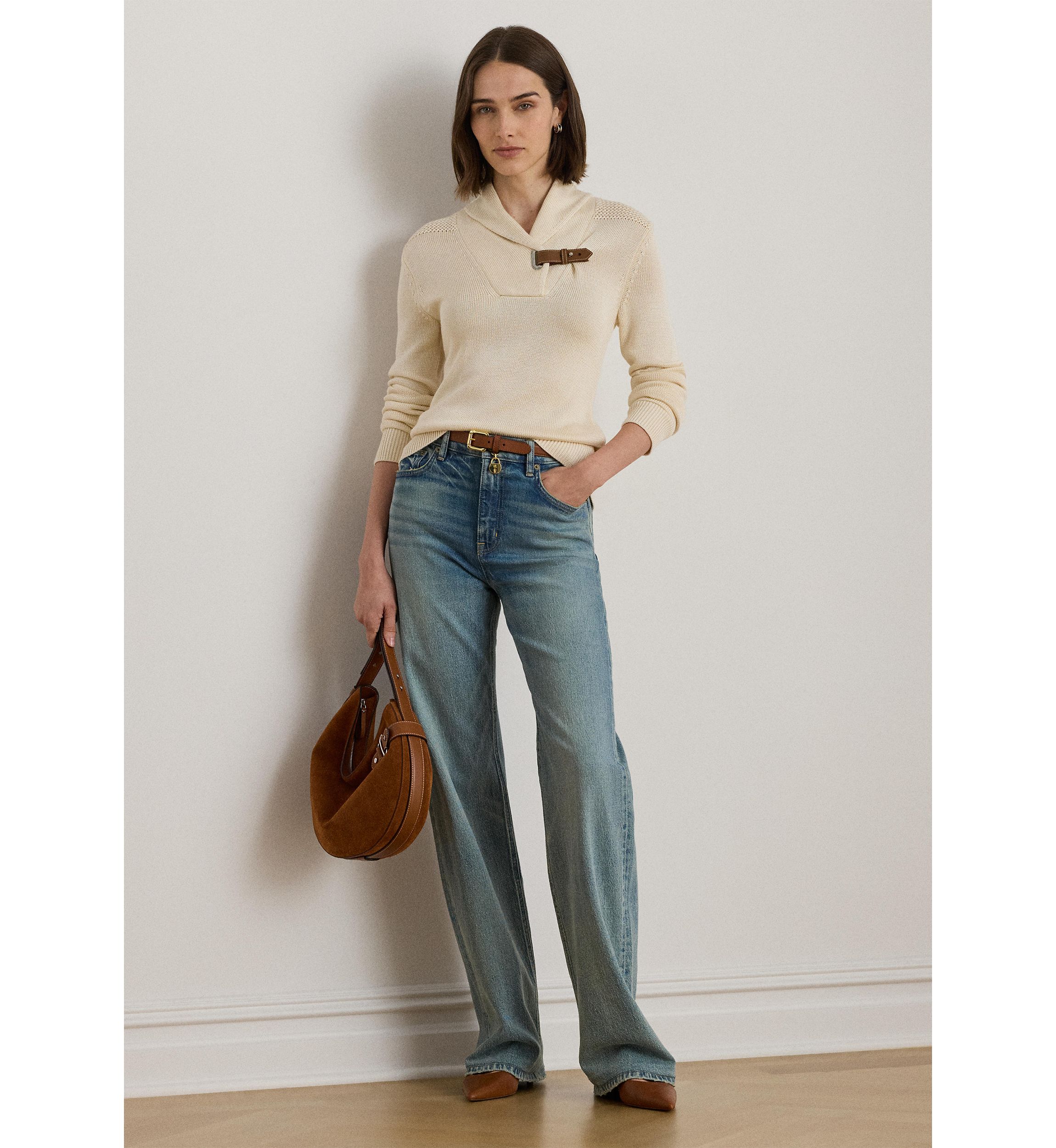 Buckle-Trim Cotton-Blend Sweater