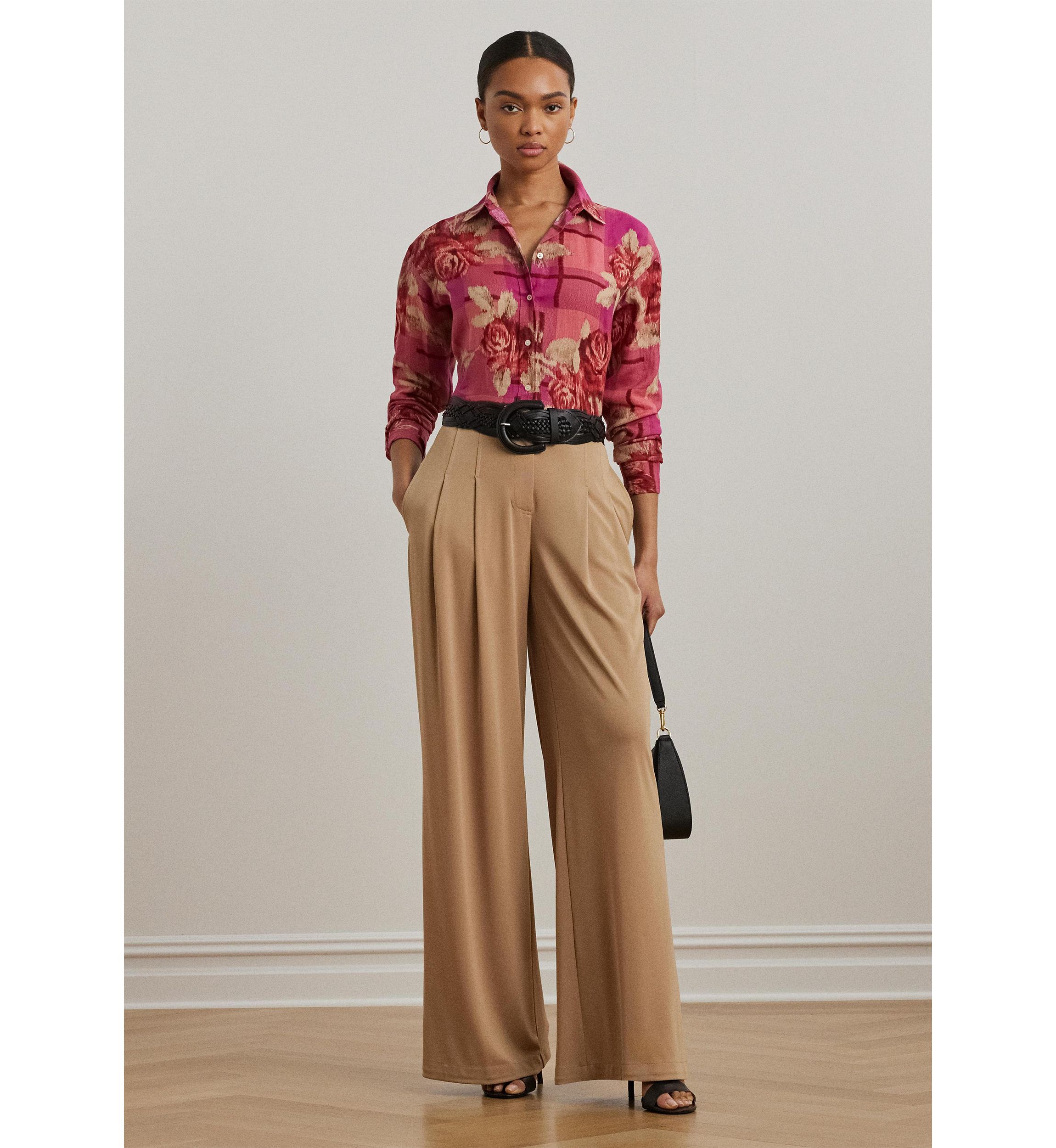 Womens Relaxed Fit Floral Linen Shirt