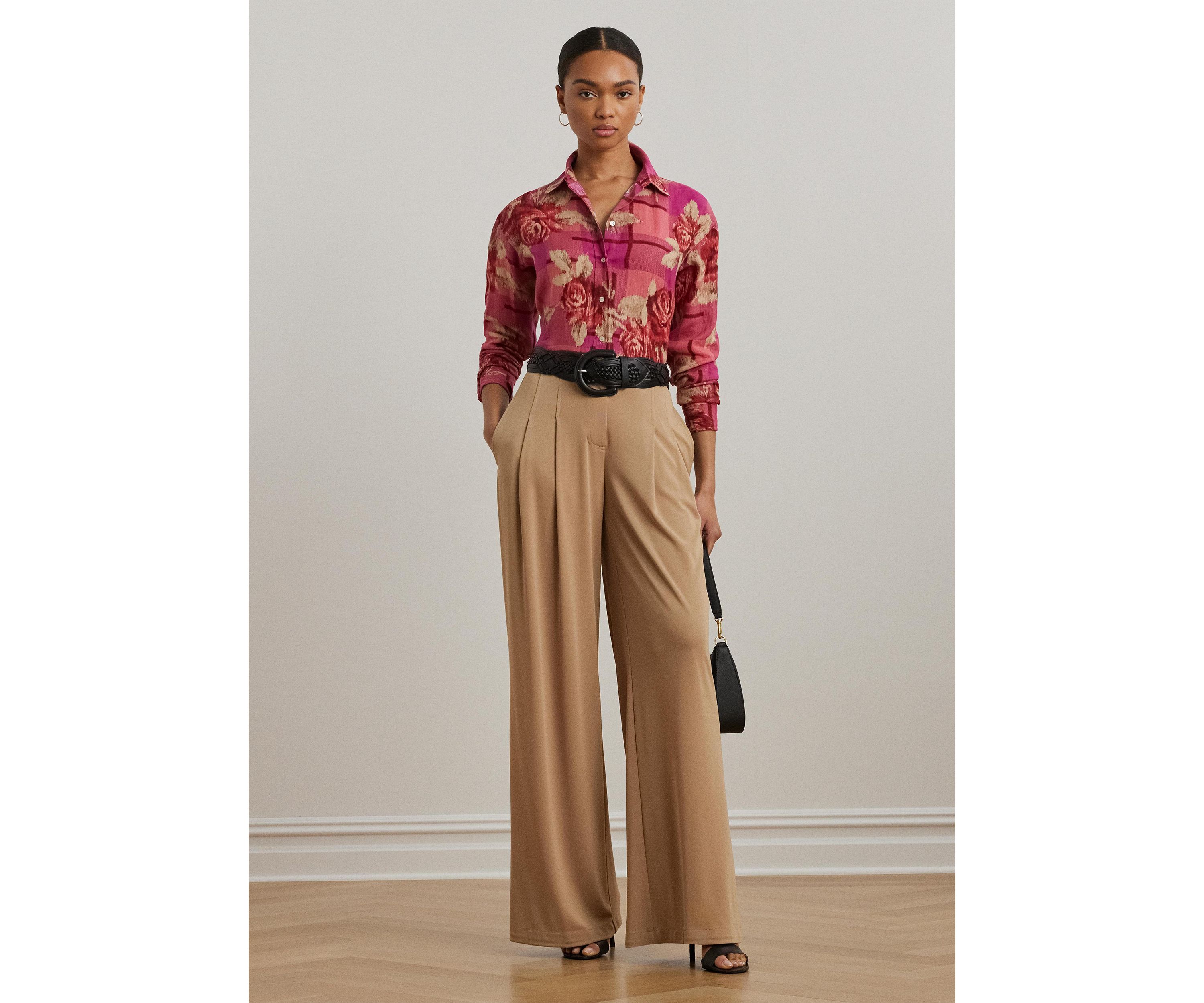 Womens Relaxed Fit Floral Linen Shirt