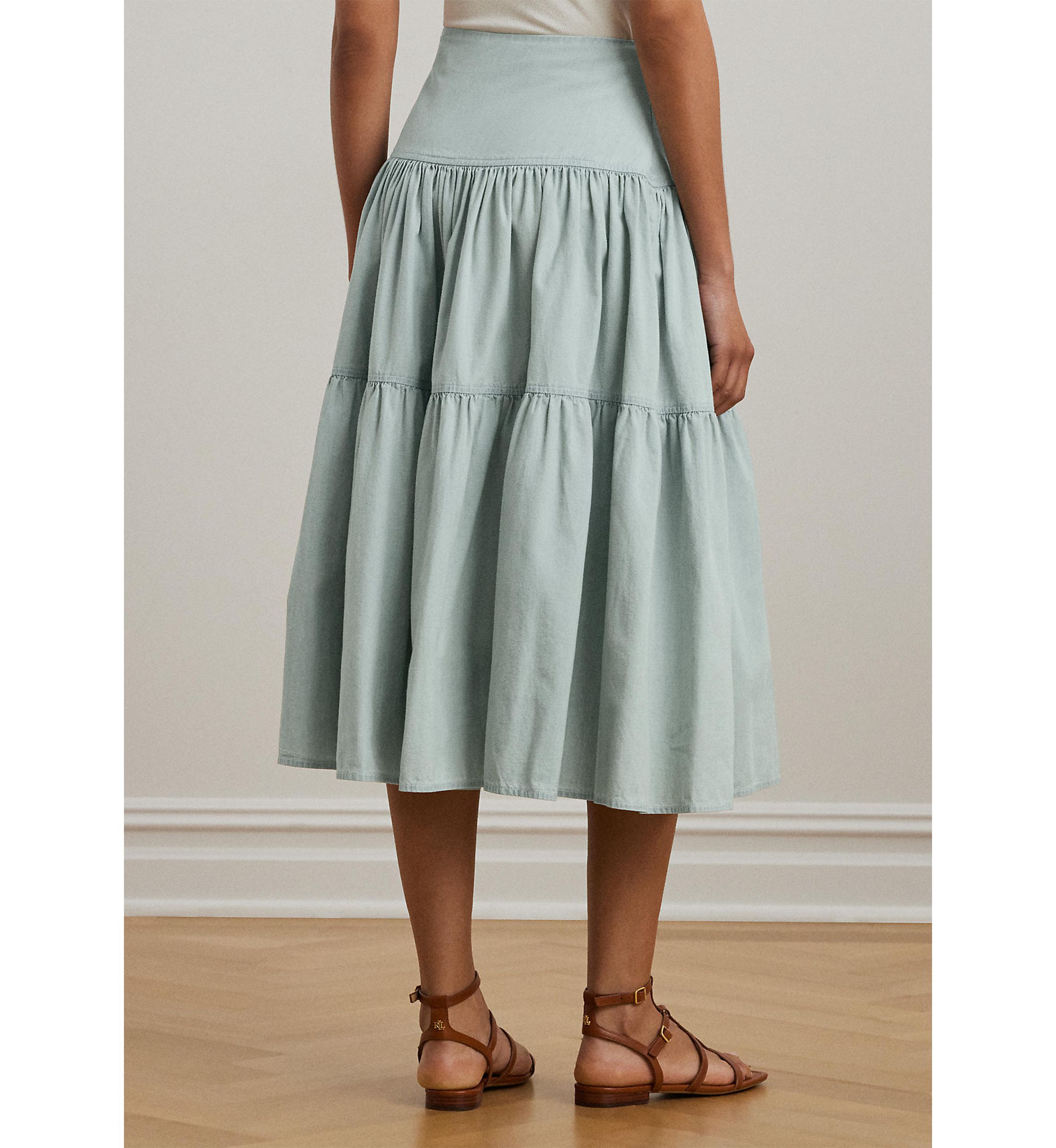Chambray Tiered Midi Skirt