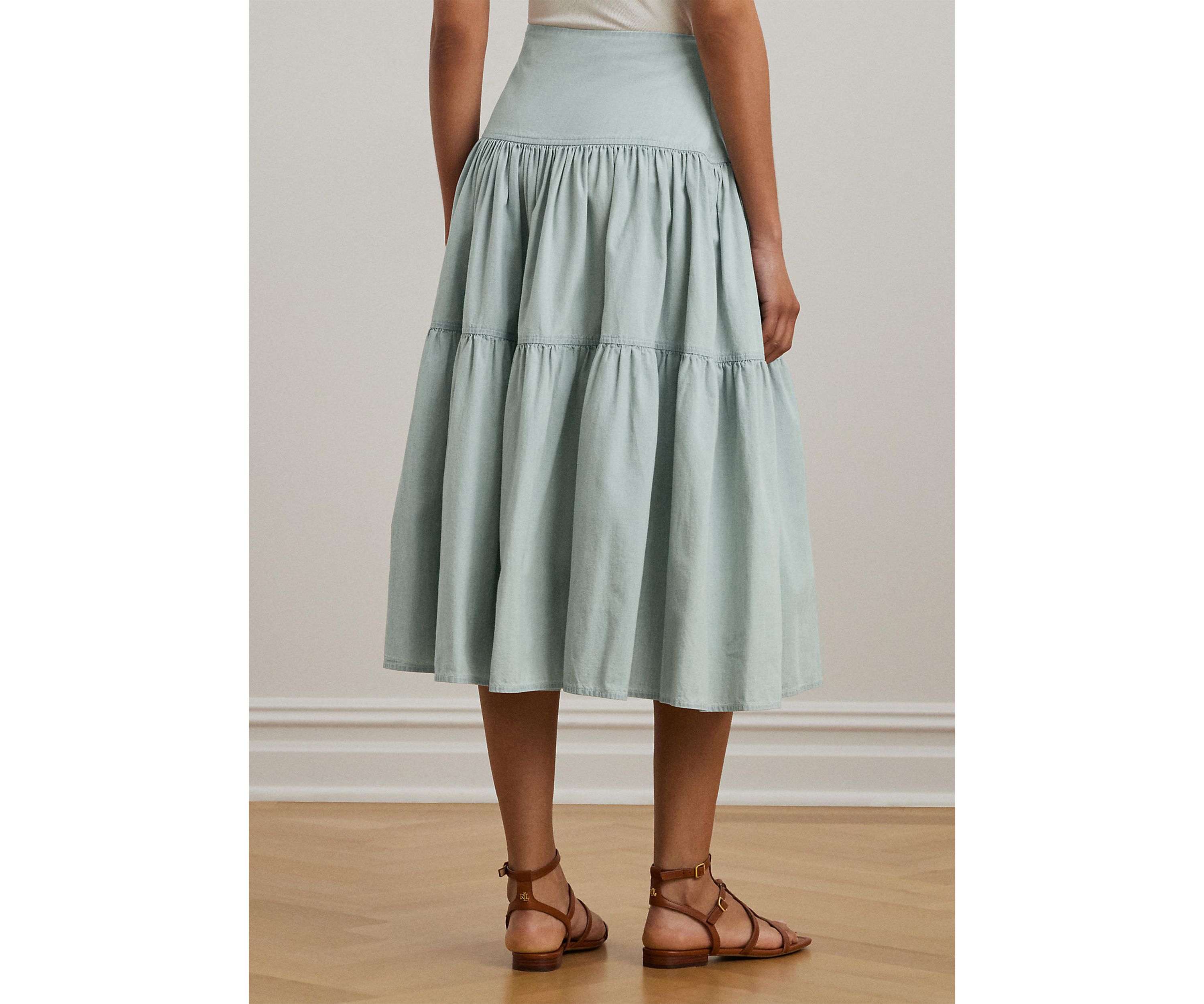 Chambray Tiered Midi Skirt