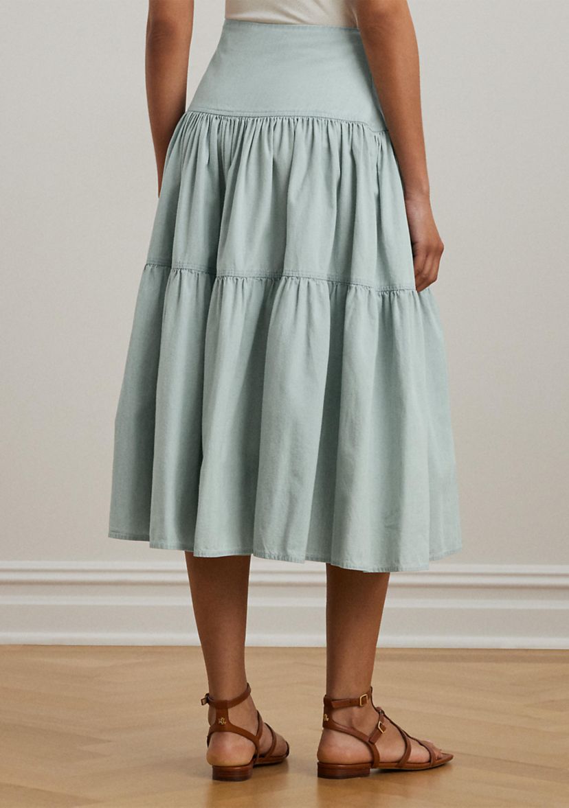 Chambray Tiered Midi Skirt