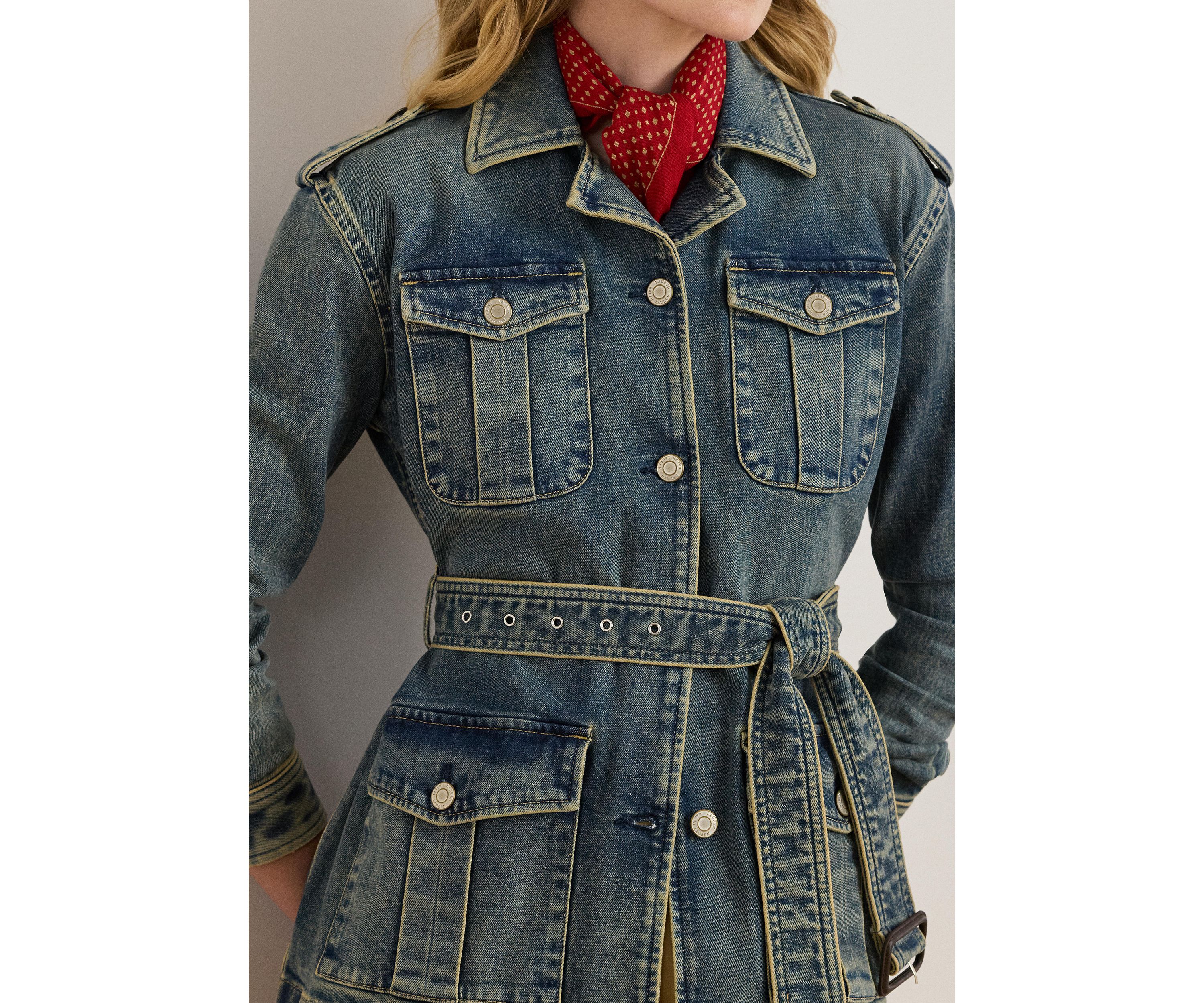 Womens Belted Denim Field Jacket