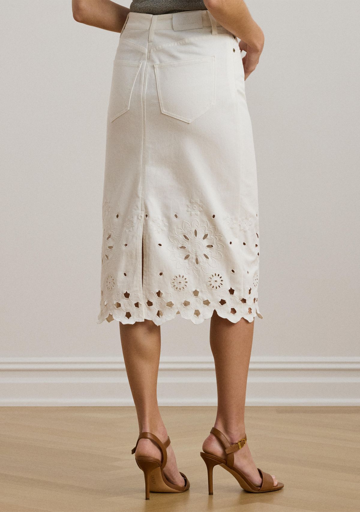 Eyelet Denim Midi Skirt
