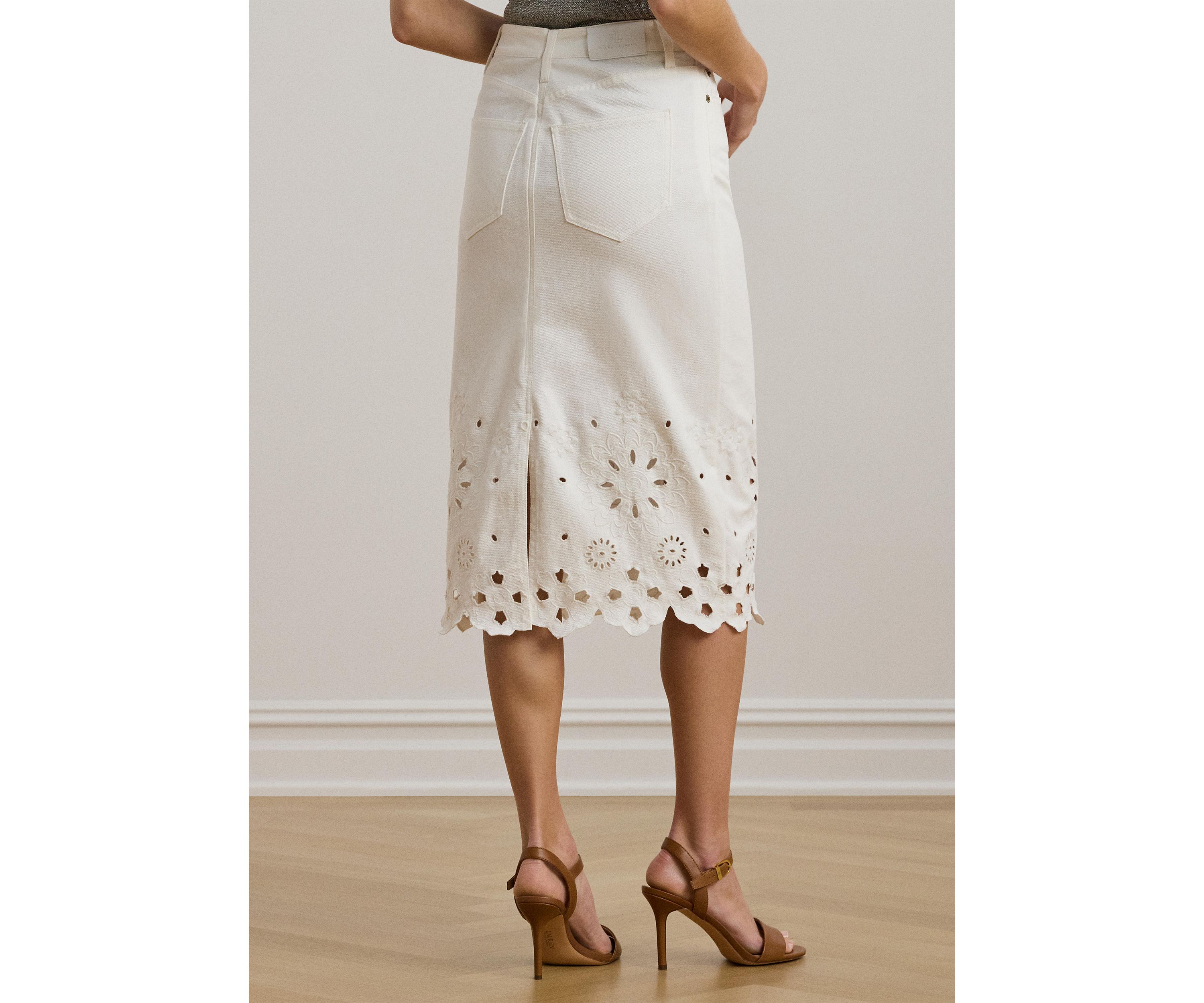 Eyelet Denim Midi Skirt