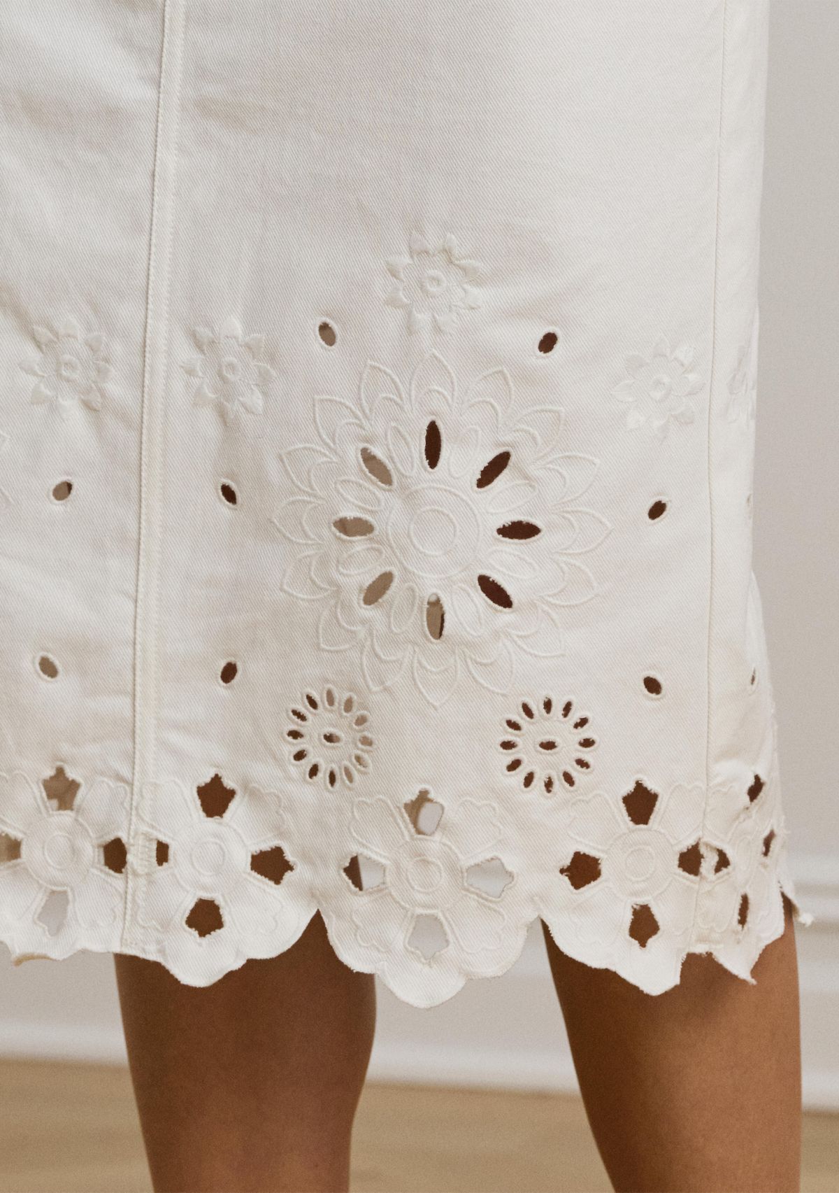 Eyelet Denim Midi Skirt