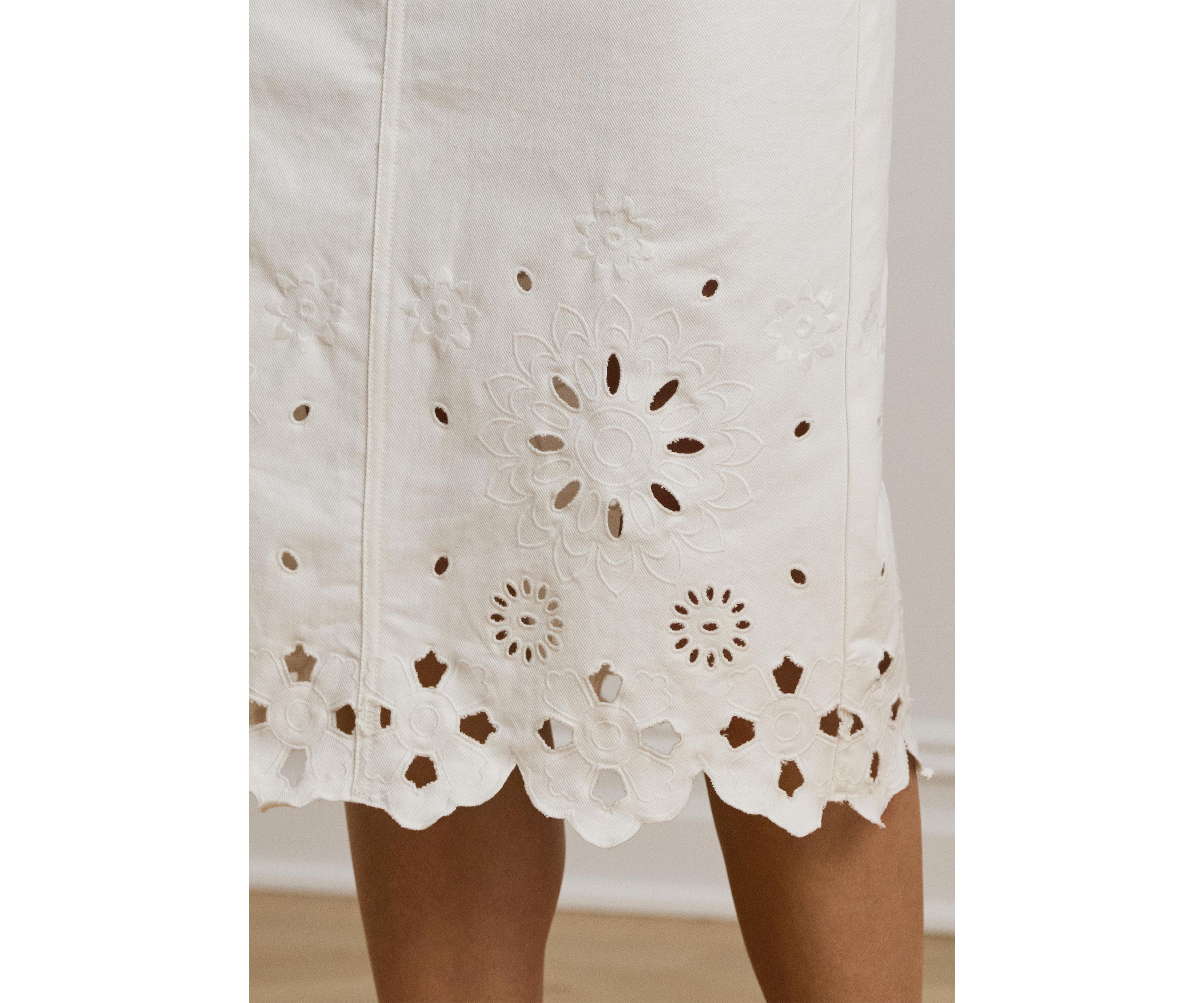 Eyelet Denim Midi Skirt