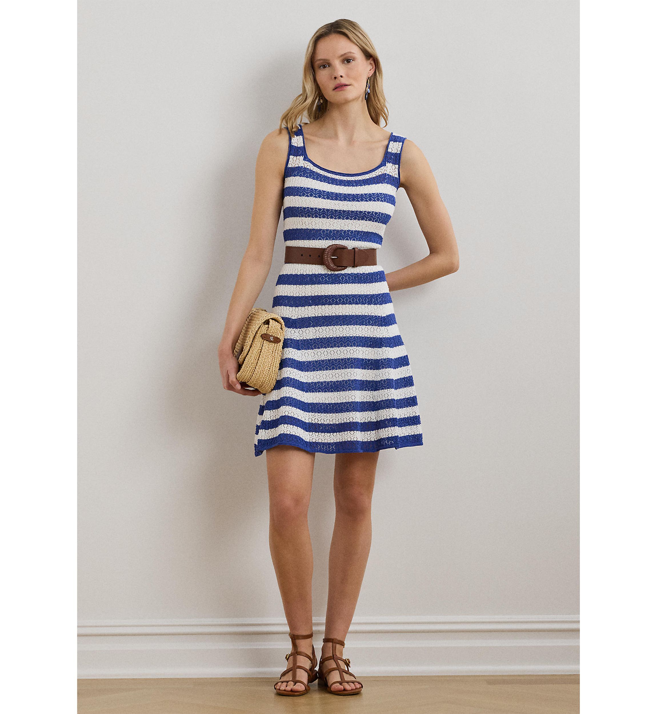 Striped Pointelle Knit Sweater Dress