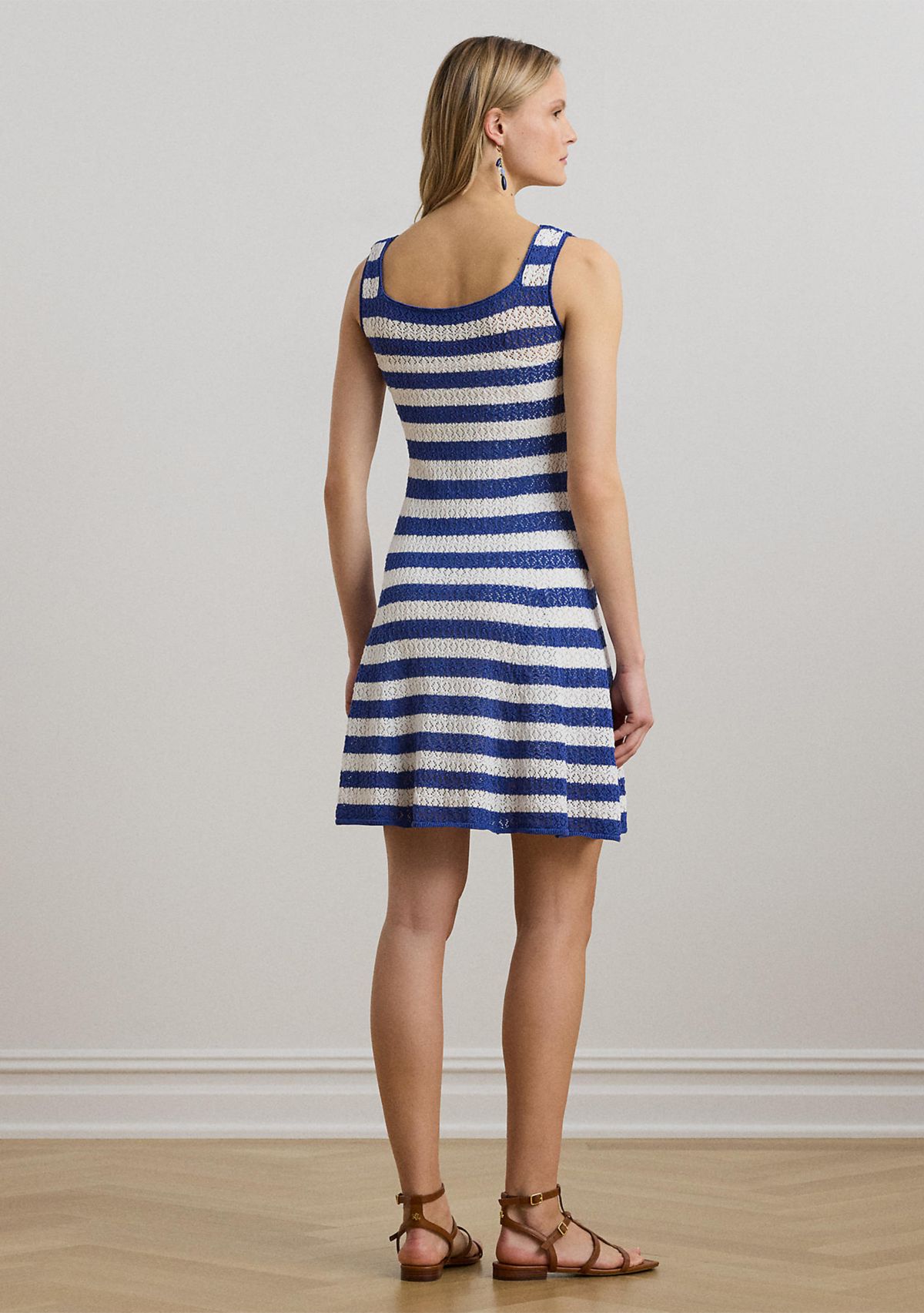 Striped Pointelle Knit Sweater Dress