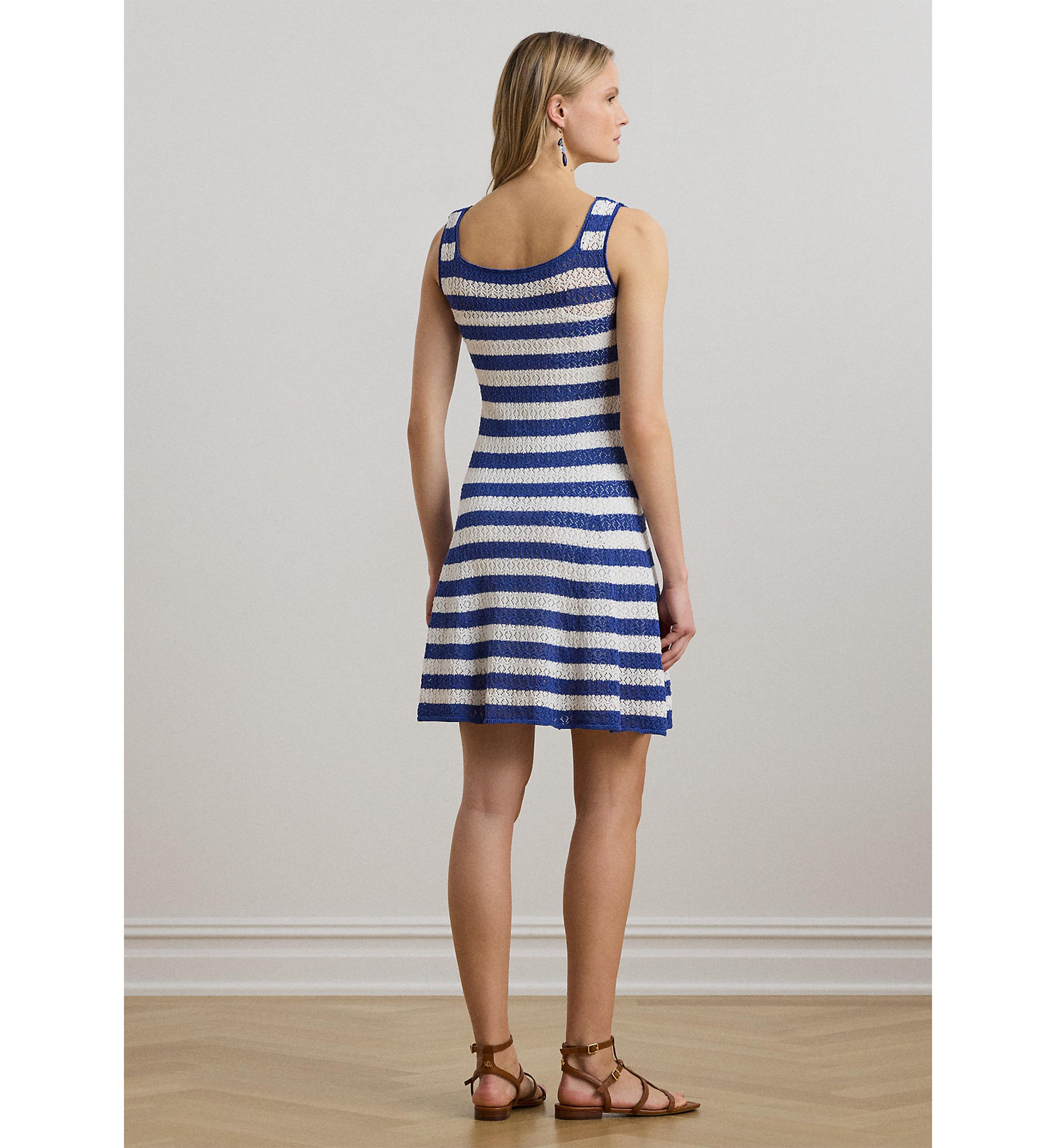 Striped Pointelle Knit Sweater Dress