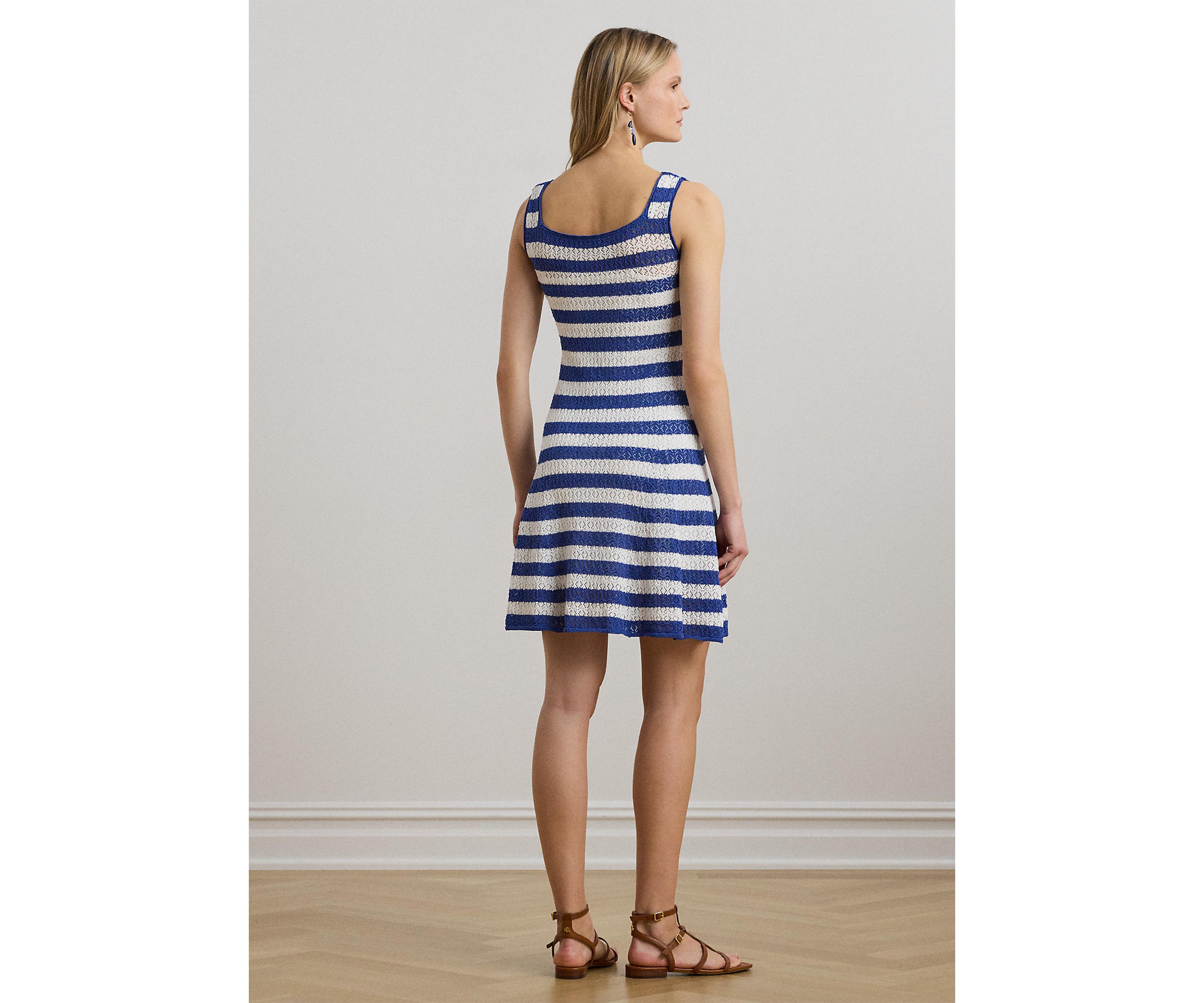 Striped Pointelle Knit Sweater Dress