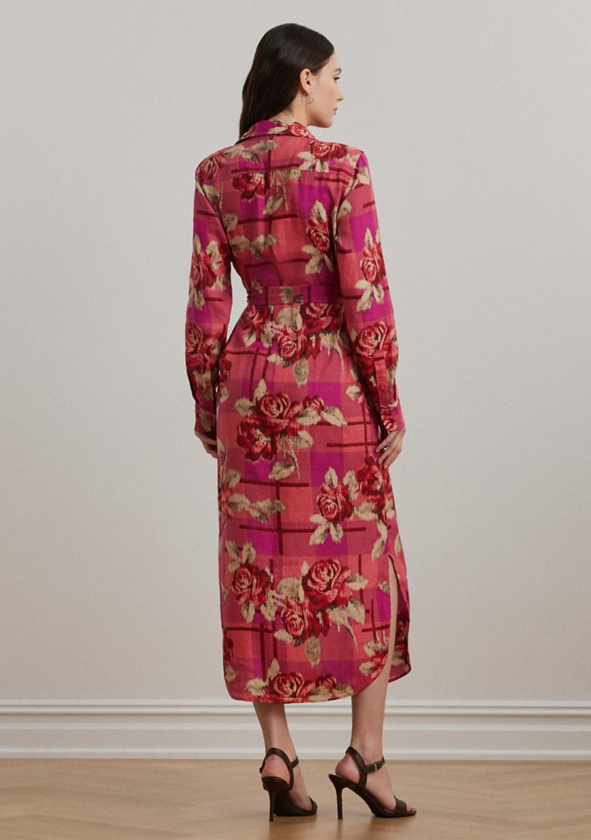Womens Floral Checked Linen Shirtdress
