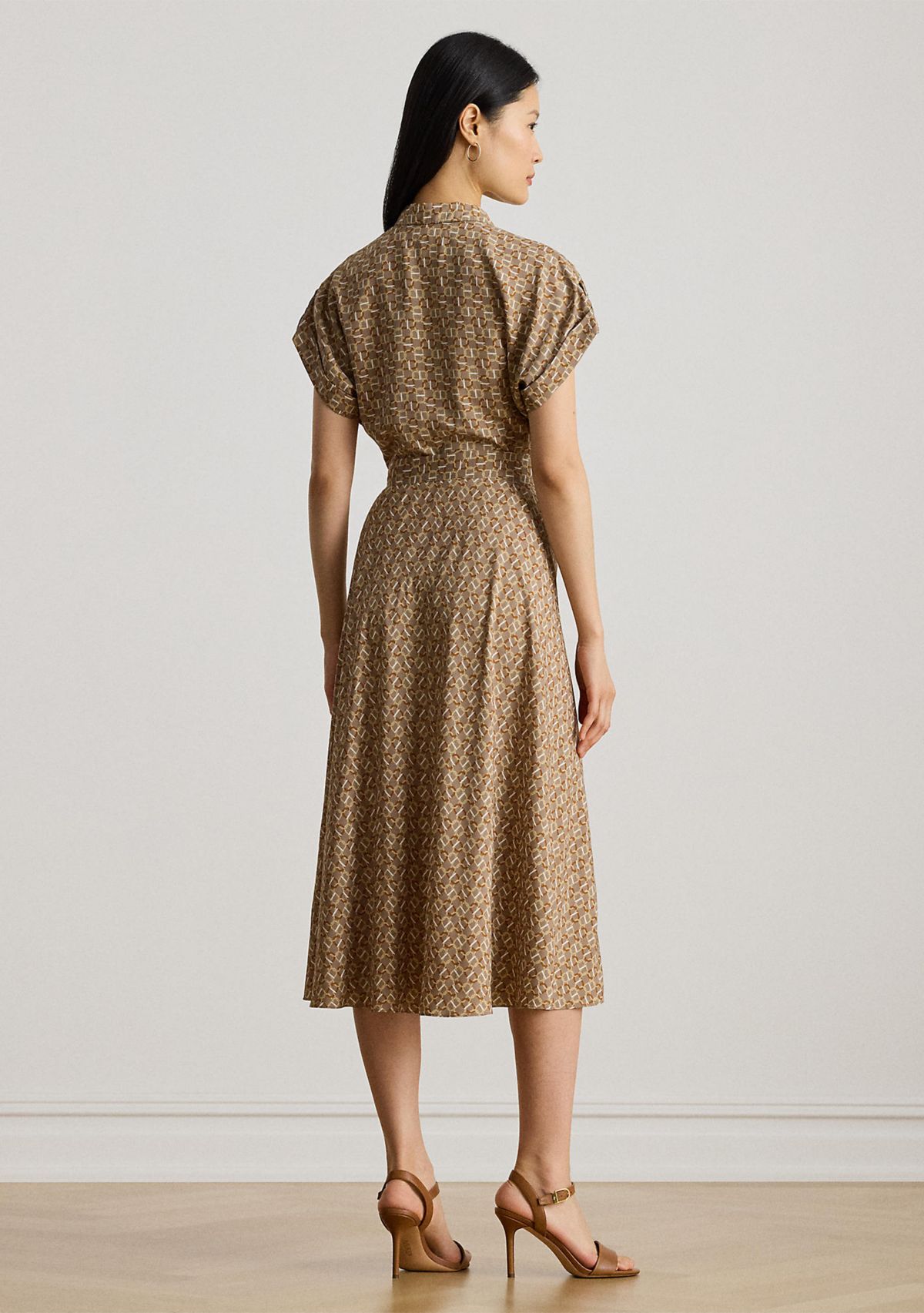 Geo-Print Belted Crepe Dress