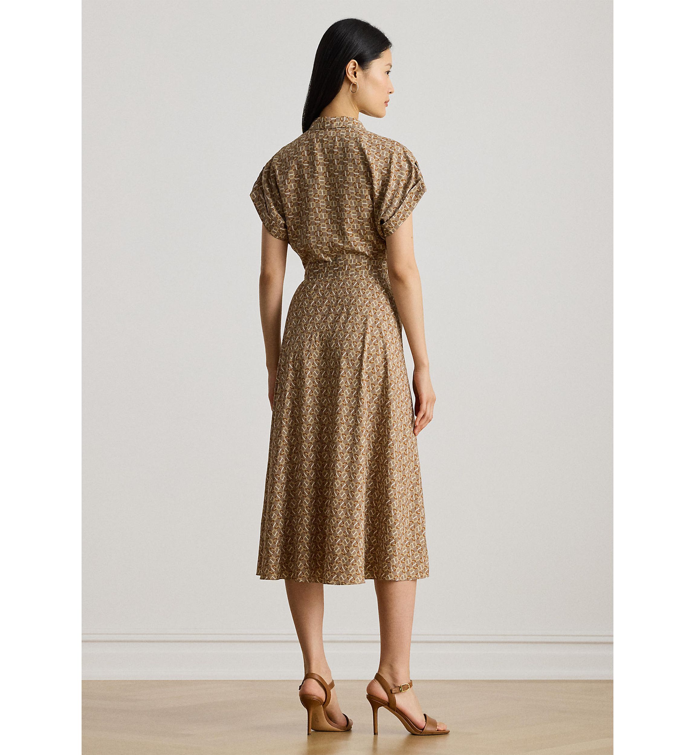 Geo-Print Belted Crepe Dress