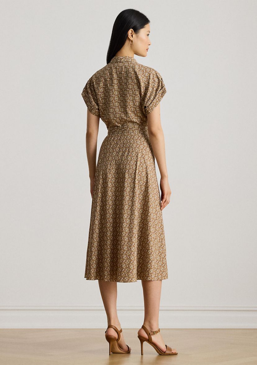 Geo-Print Belted Crepe Dress